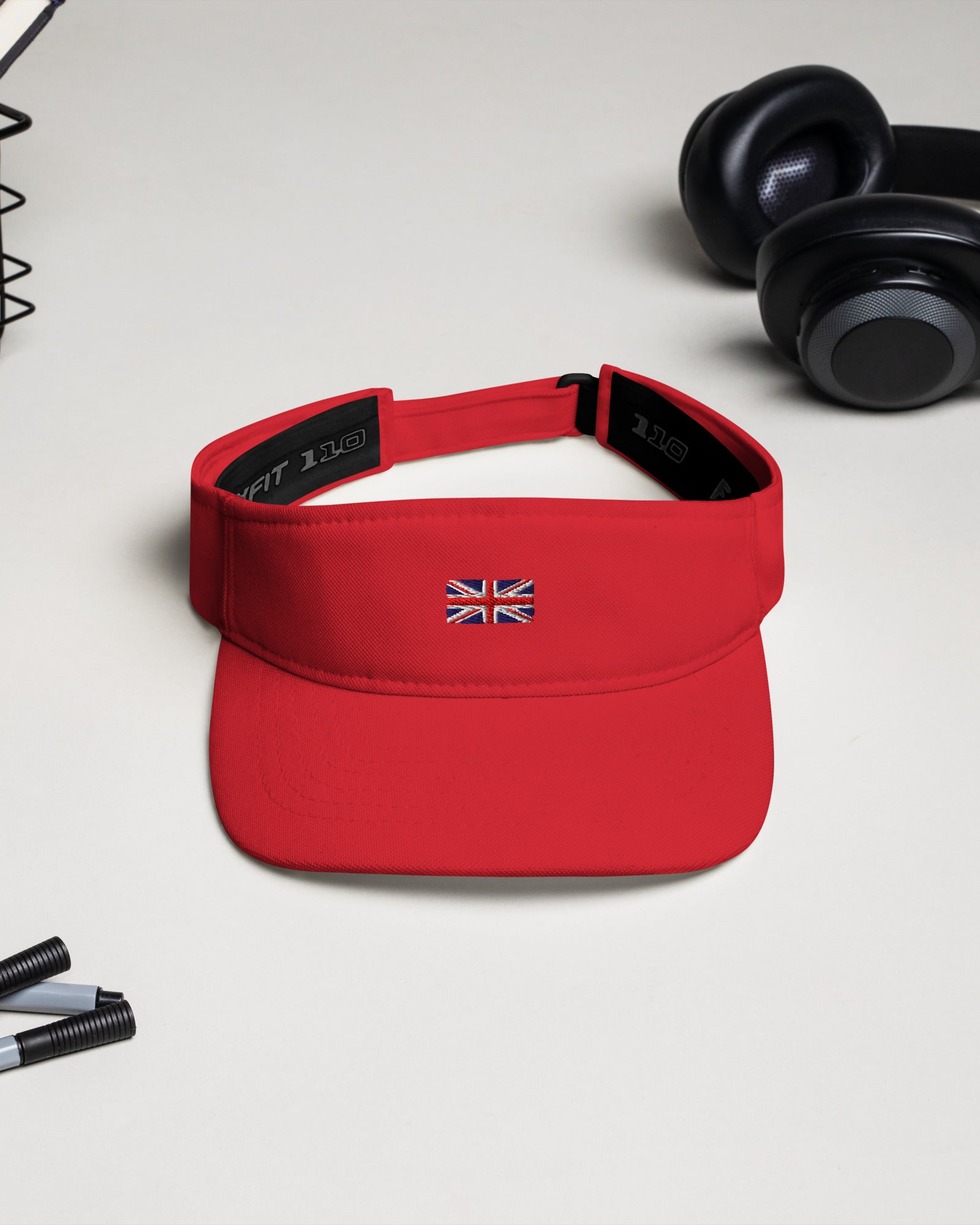 Jolly & Goode Hats Red Embroidered Union Jack Visor | FlexFit Cheeky British Style