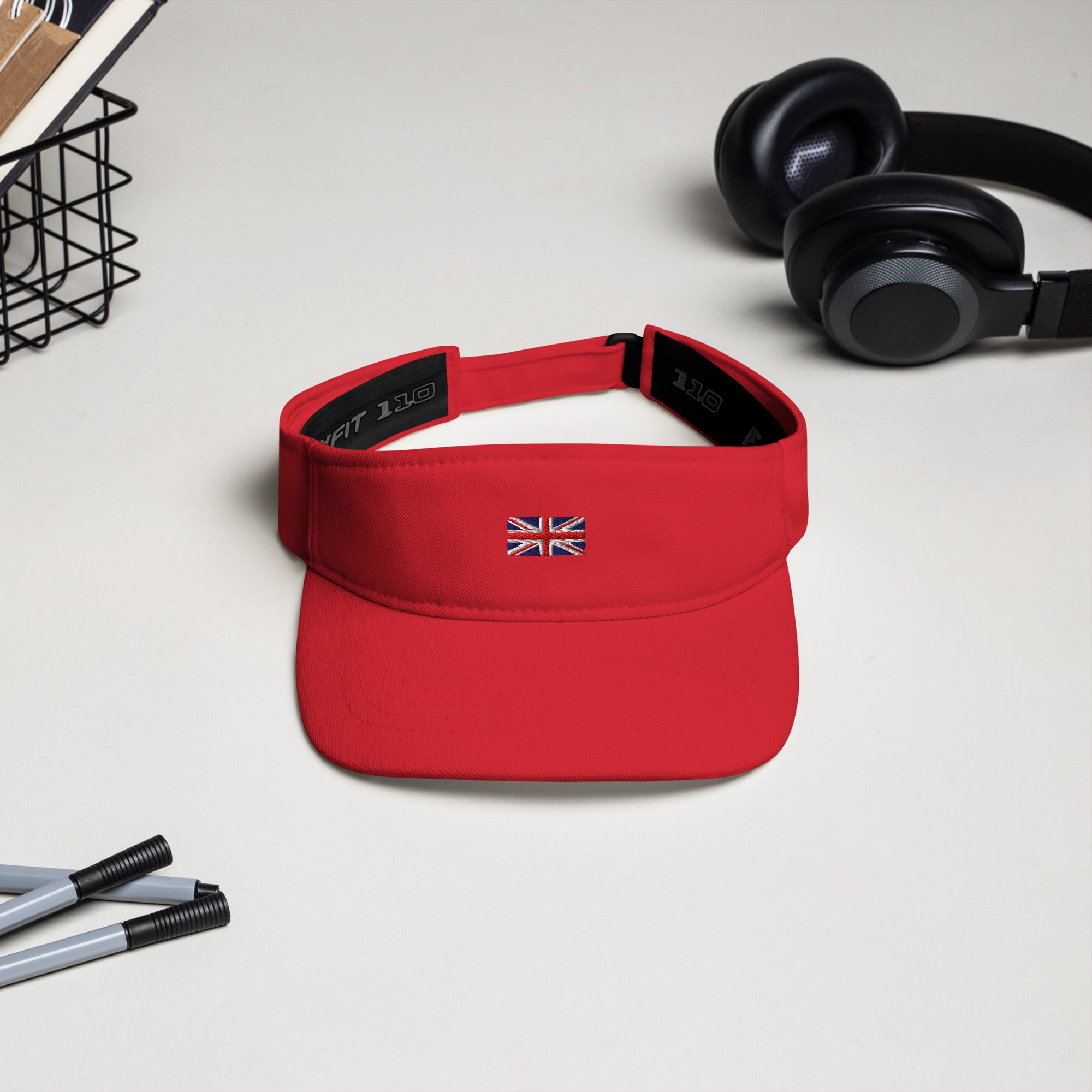 Jolly & Goode Hats Red Embroidered Union Jack Visor | FlexFit Cheeky British Style