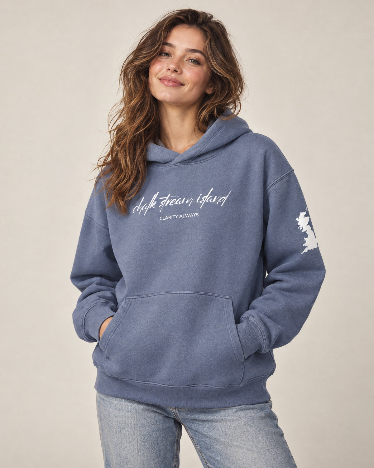 Jolly & Goode Hoodies G. Dyed Blue Grey / S Chalk Stream Island Clarity Always Vintage Hoodie Cheeky British Style