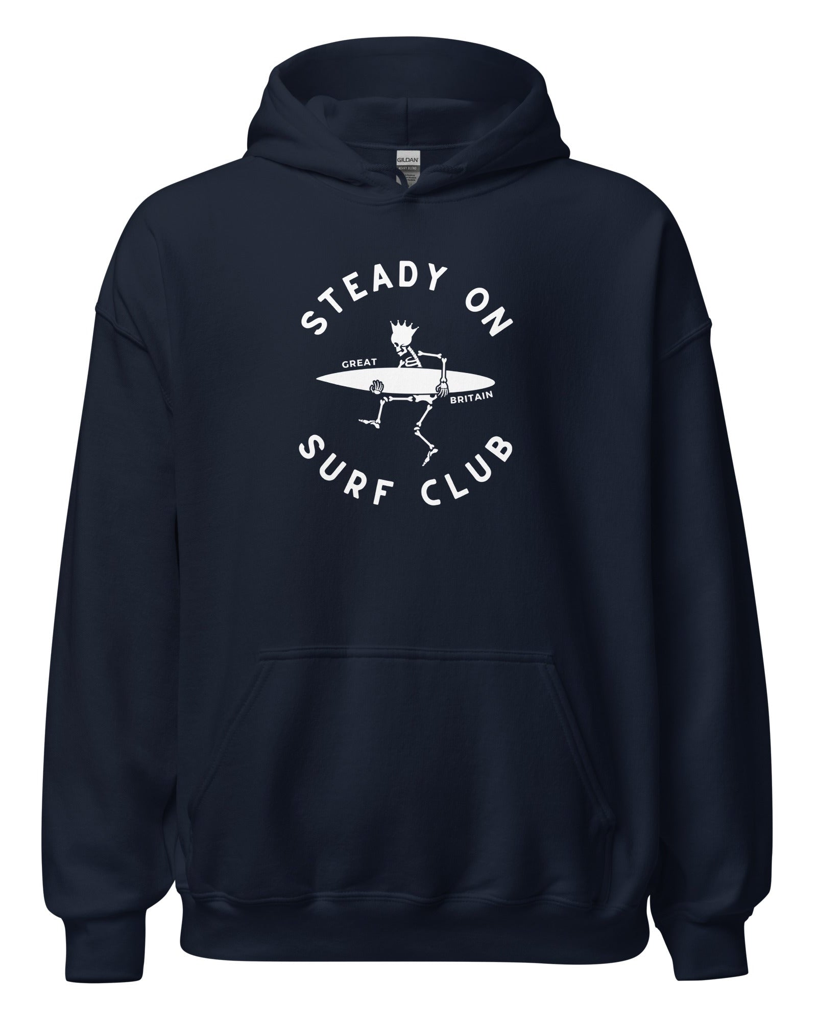 Jolly & Goode Hoodies Navy / S Steady On Surf Club Great Britain | Skeleton King Surfer | Hoodie Cheeky British Style