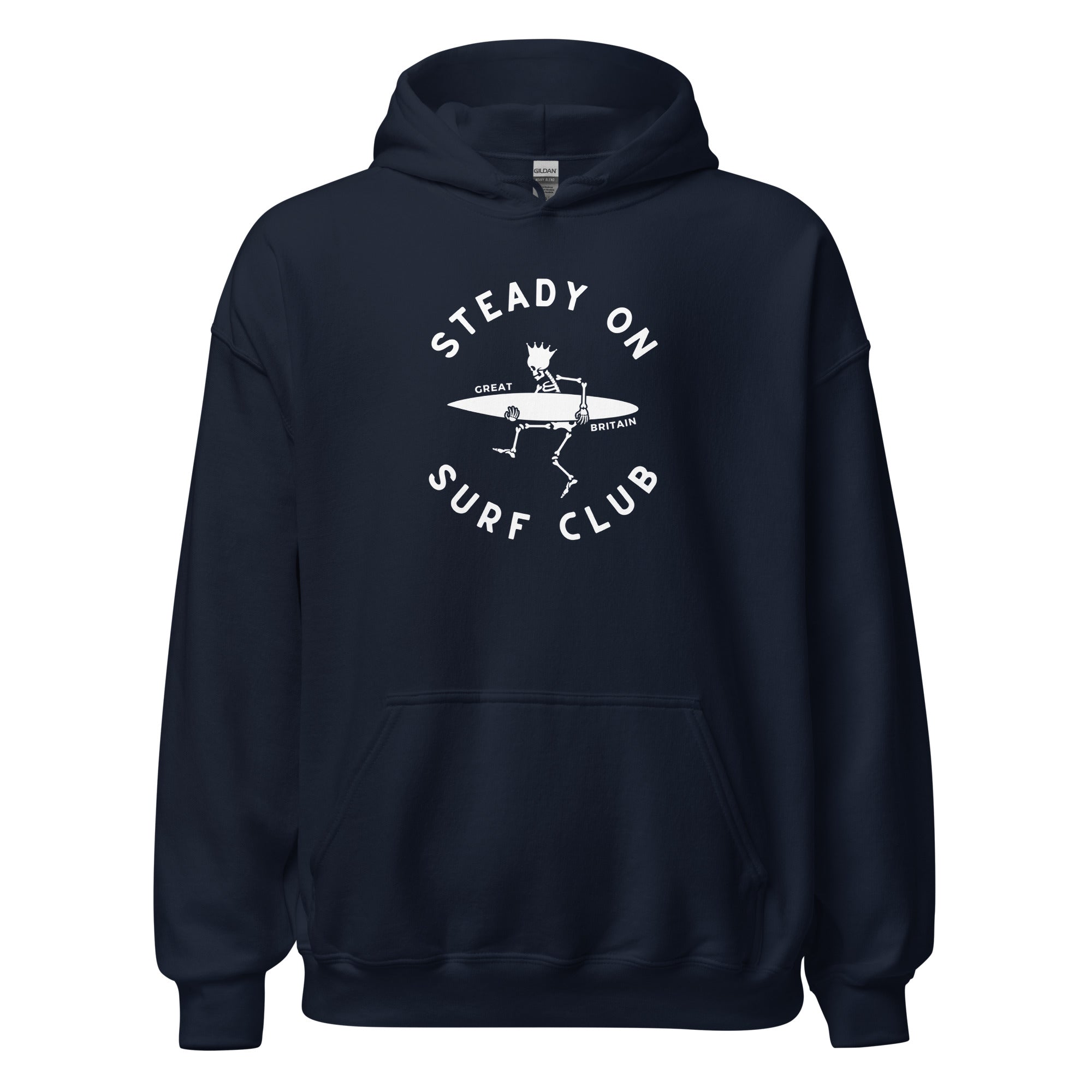 Jolly & Goode Hoodies Navy / S Steady On Surf Club Great Britain | Skeleton King Surfer | Hoodie Cheeky British Style