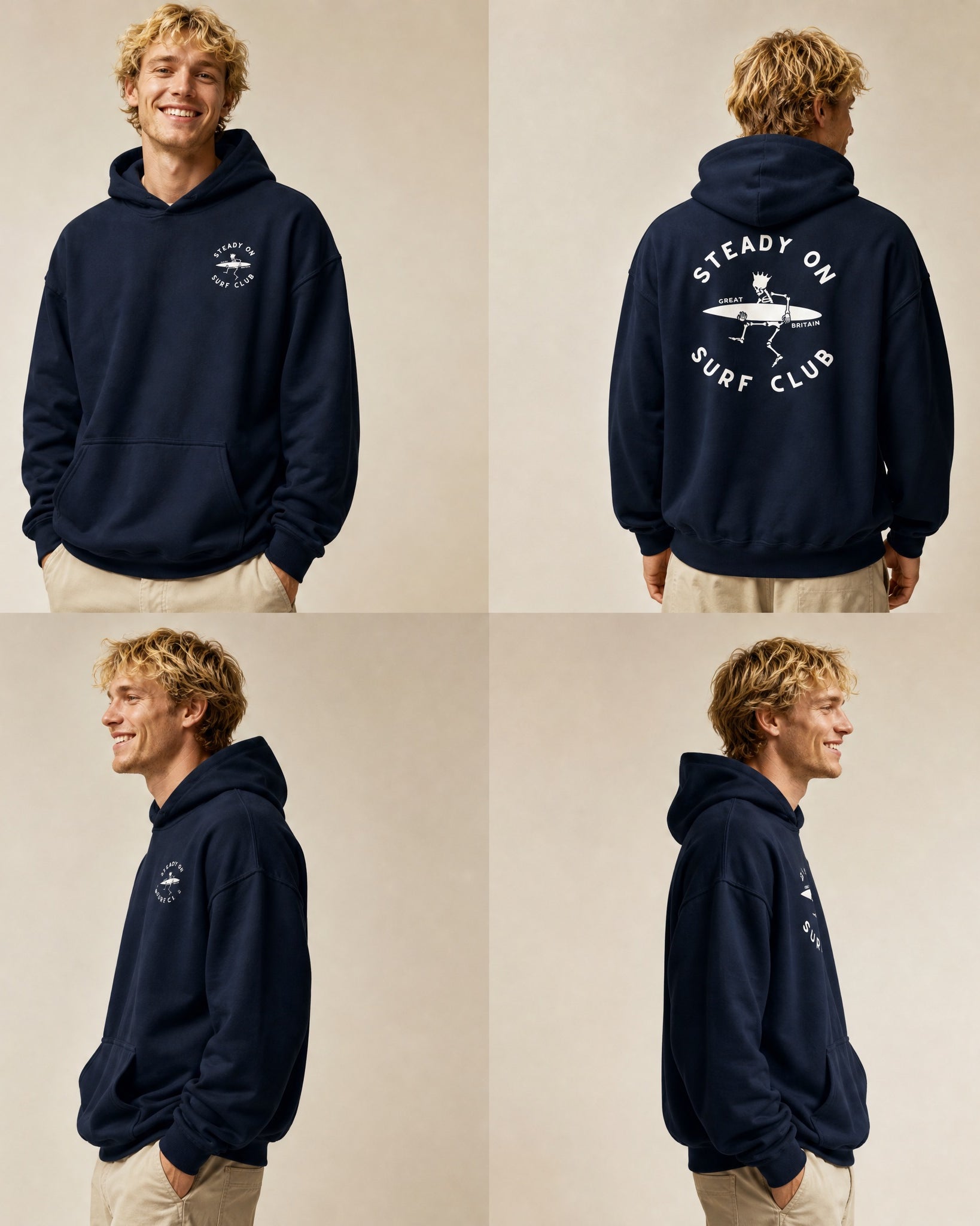 Jolly & Goode Hoodies Steady On Surf Club Skeleton Surf King Hoodie Cheeky British Style