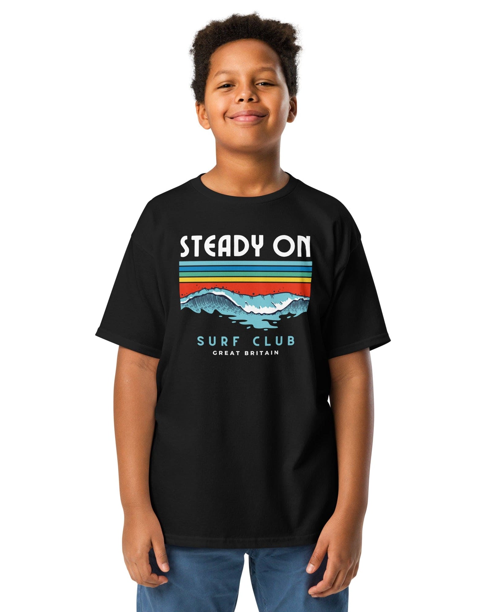 Jolly & Goode kids shirts Black / XS Steady On Surf Club Great Britain | 70s Wave | Youth Tee Cheeky British Style