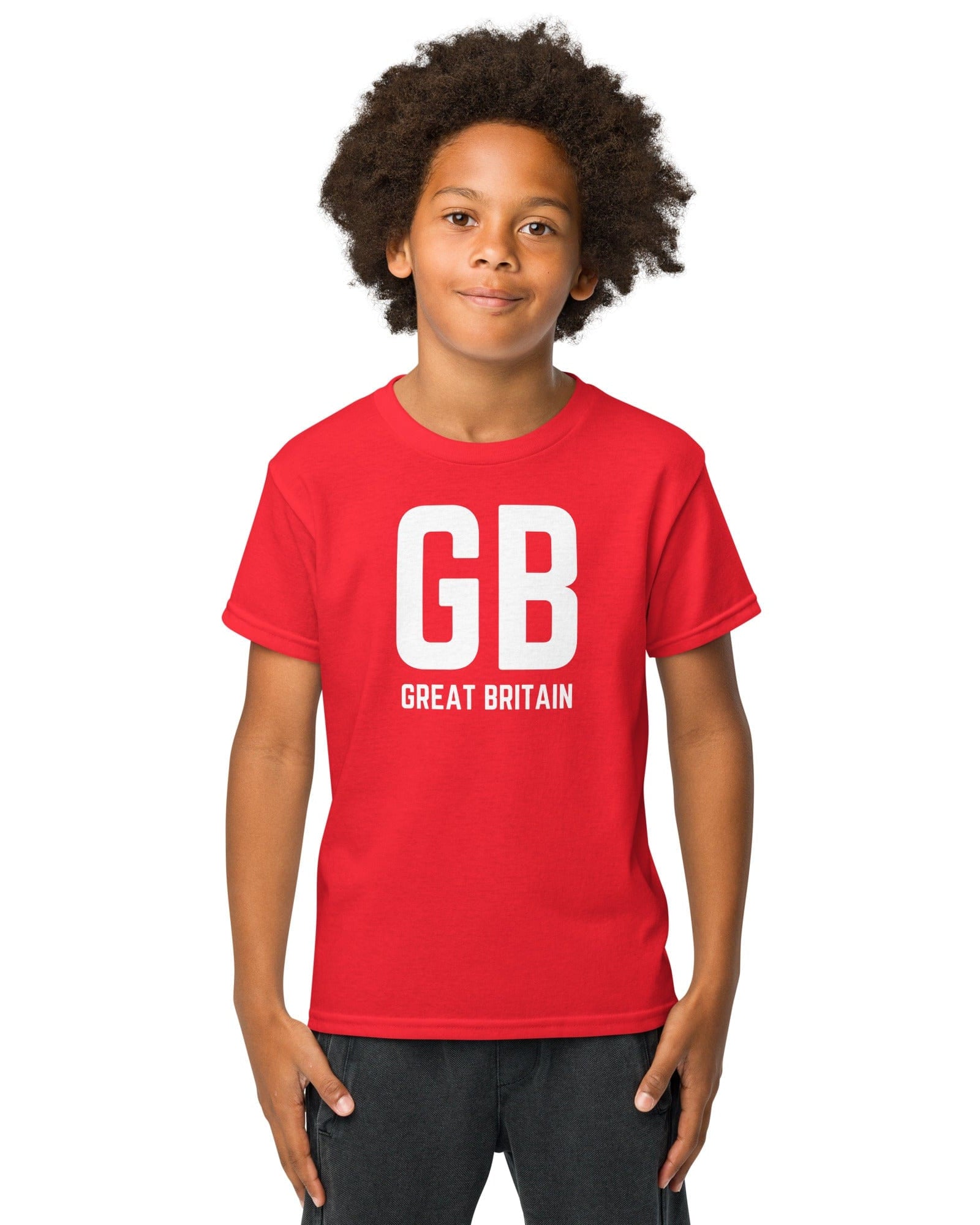 Jolly & Goode kids shirts GB Great Britain T-shirt with Small Union Jack on The Back | Athletic Youth Tee Cheeky British Style