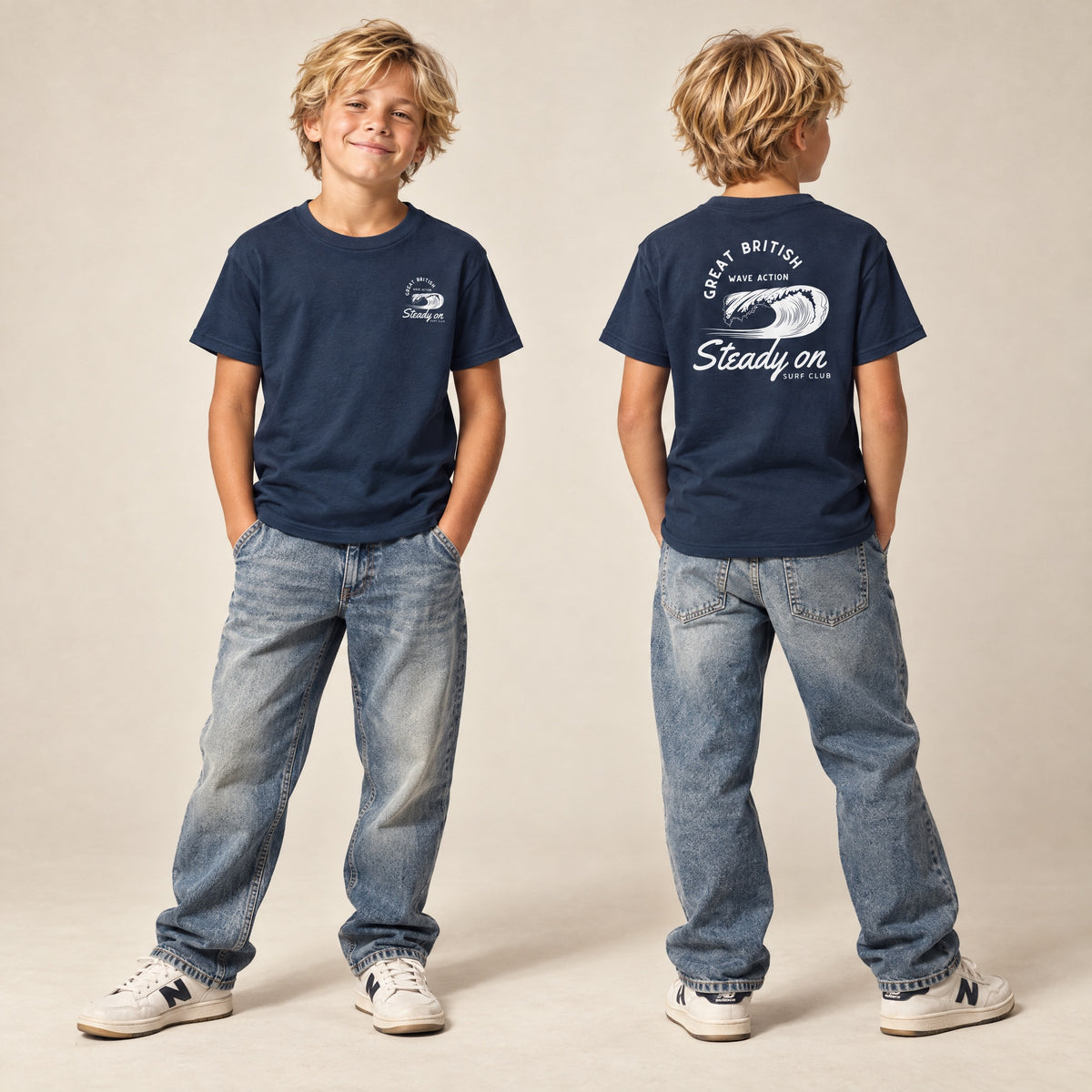 Jolly & Goode kids shirts Navy / XS Steady On Surf Club Kids T-Shirt Cheeky British Style