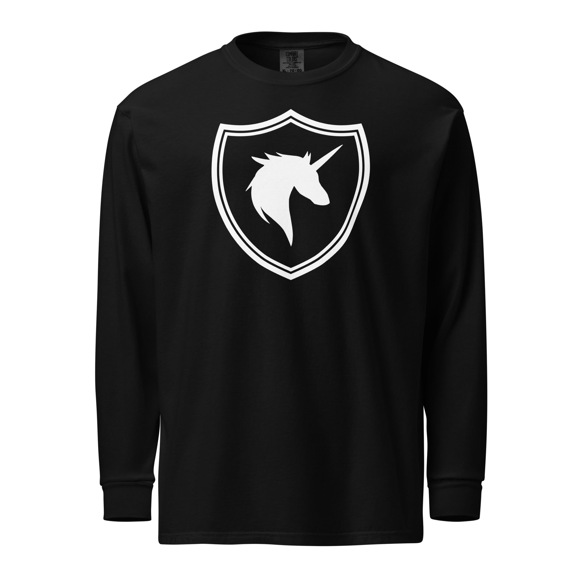 Jolly & Goode long sleeve shirts Black / S British Unicorn Shield | Garment-dyed Long-Sleeve Shirt Cheeky British Style