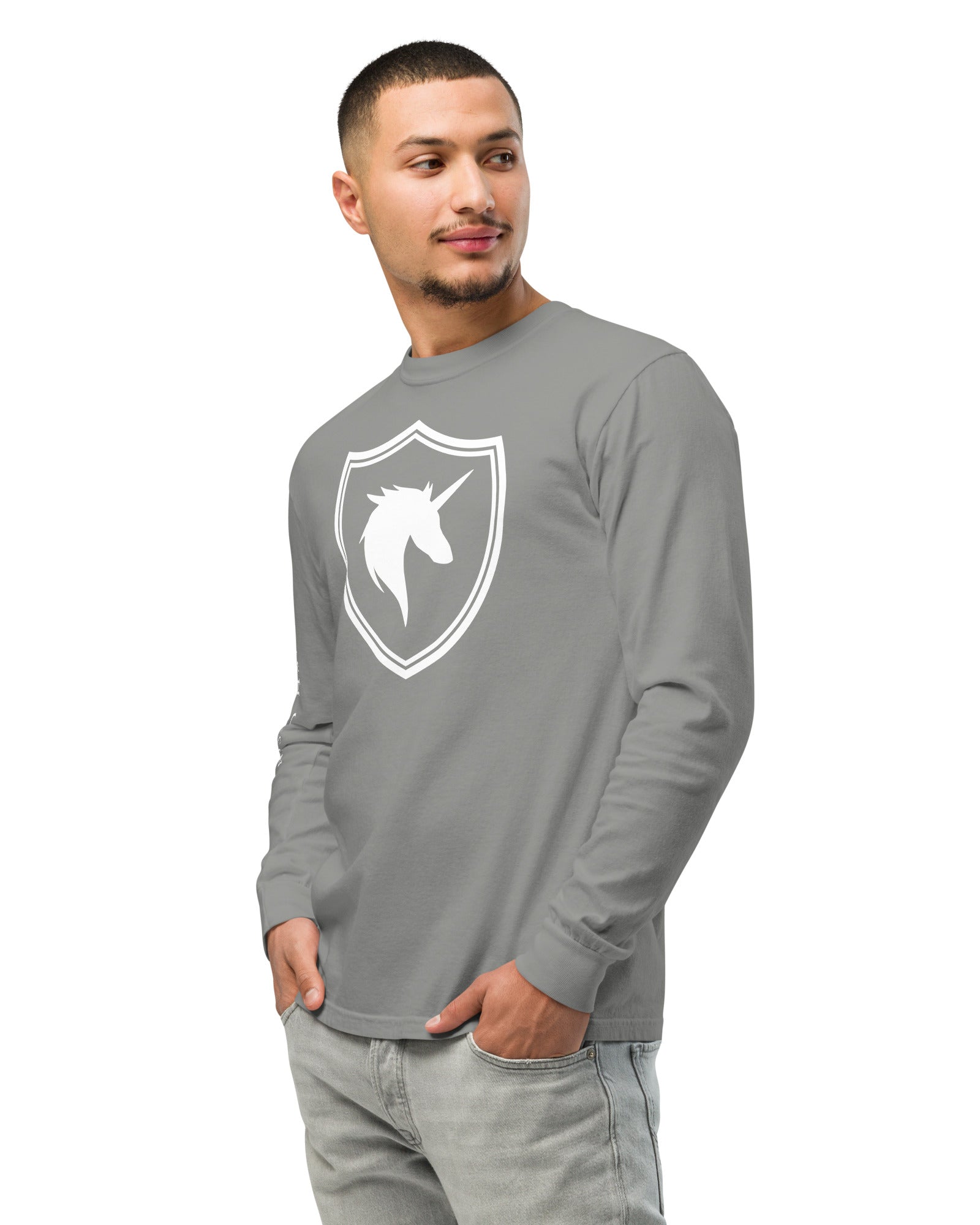 Jolly & Goode long sleeve shirts British Unicorn Shield | Garment-dyed Long-Sleeve Shirt Cheeky British Style