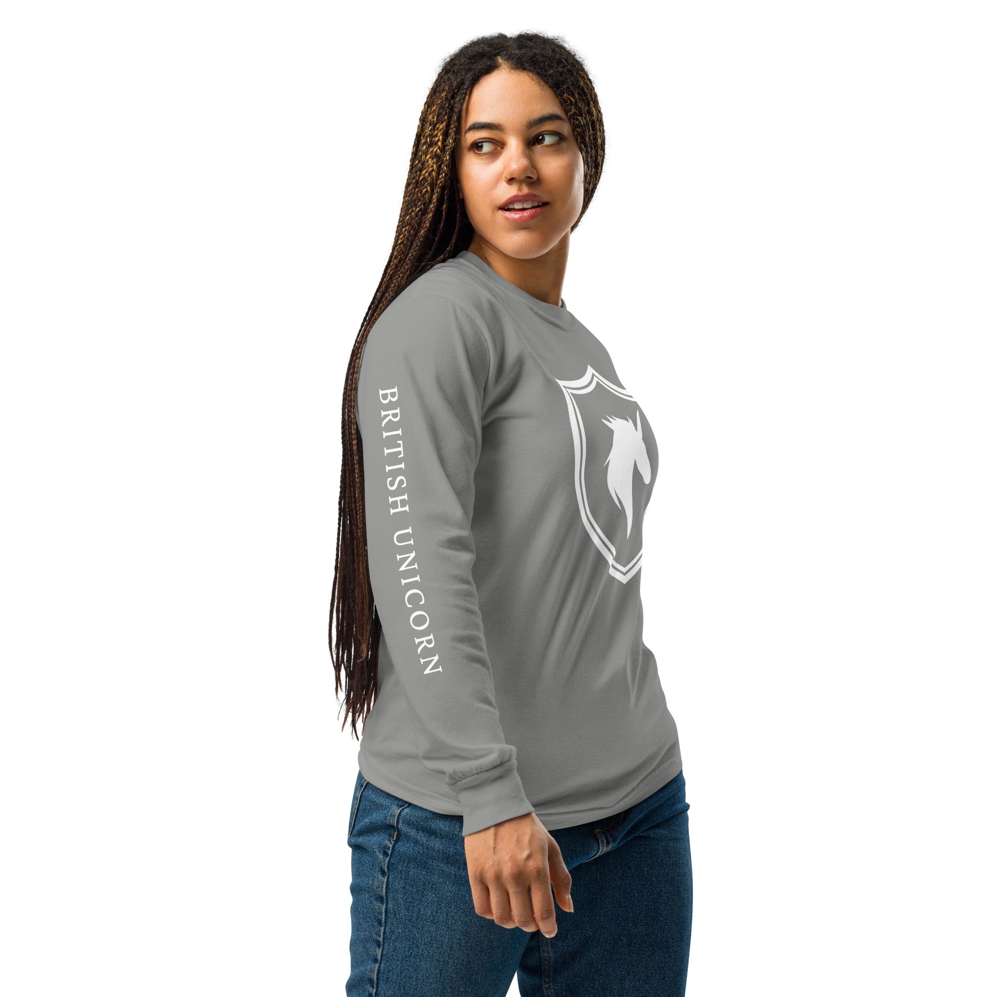 Jolly & Goode long sleeve shirts British Unicorn Shield | Garment-dyed Long-Sleeve Shirt Cheeky British Style