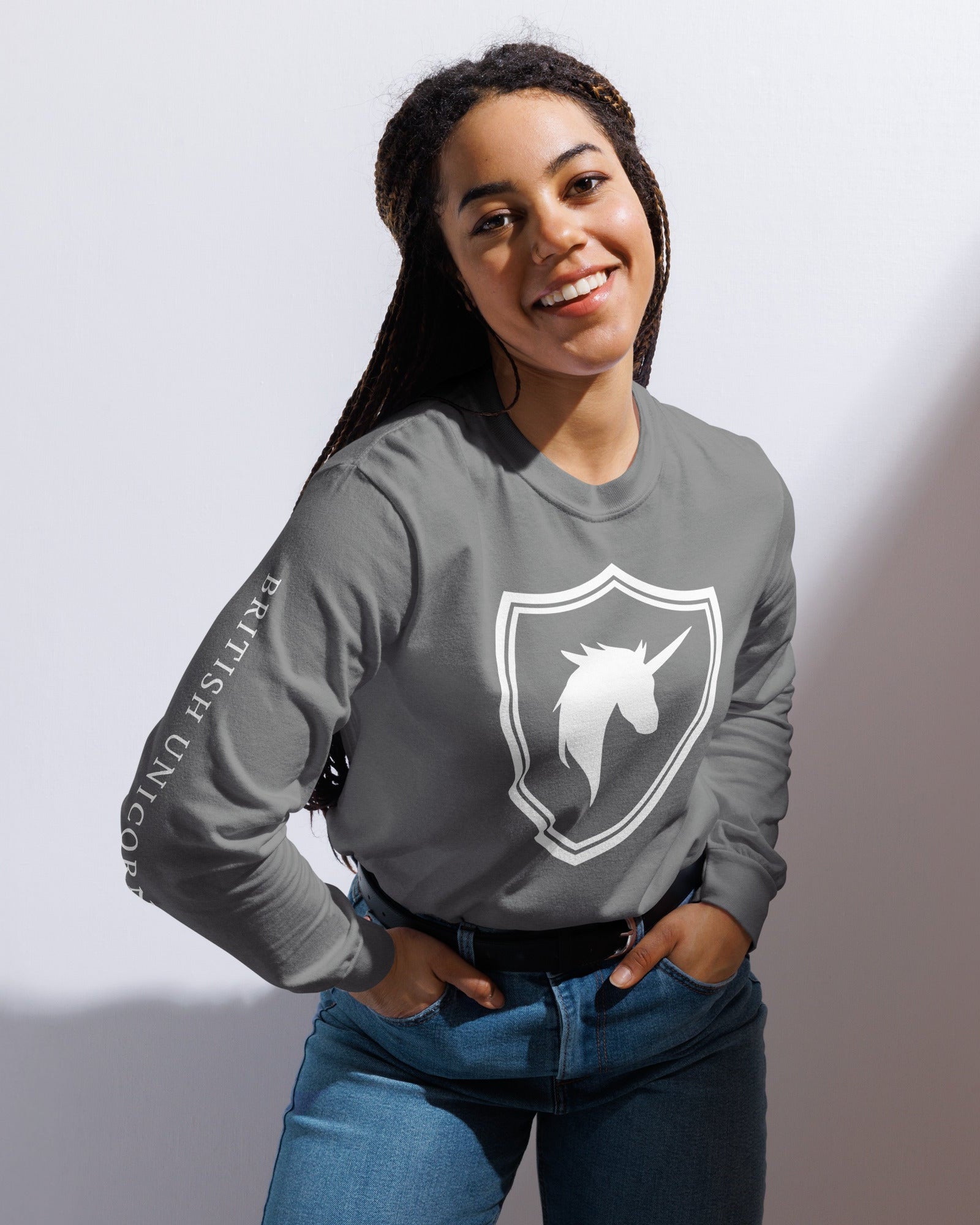 Jolly & Goode long sleeve shirts British Unicorn Shield | Garment-dyed Long-Sleeve Shirt Cheeky British Style