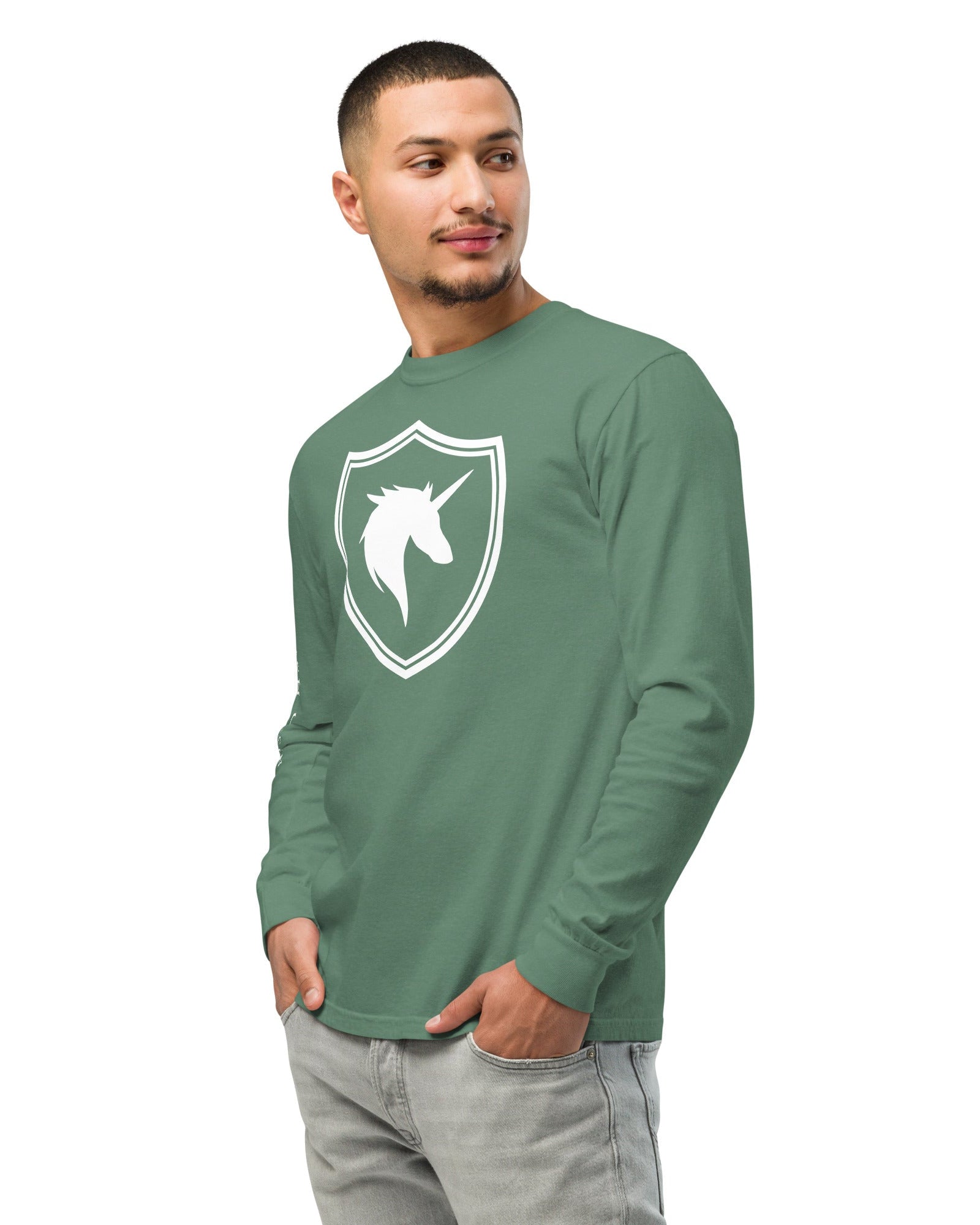 Jolly & Goode long sleeve shirts British Unicorn Shield | Garment-dyed Long-Sleeve Shirt Cheeky British Style