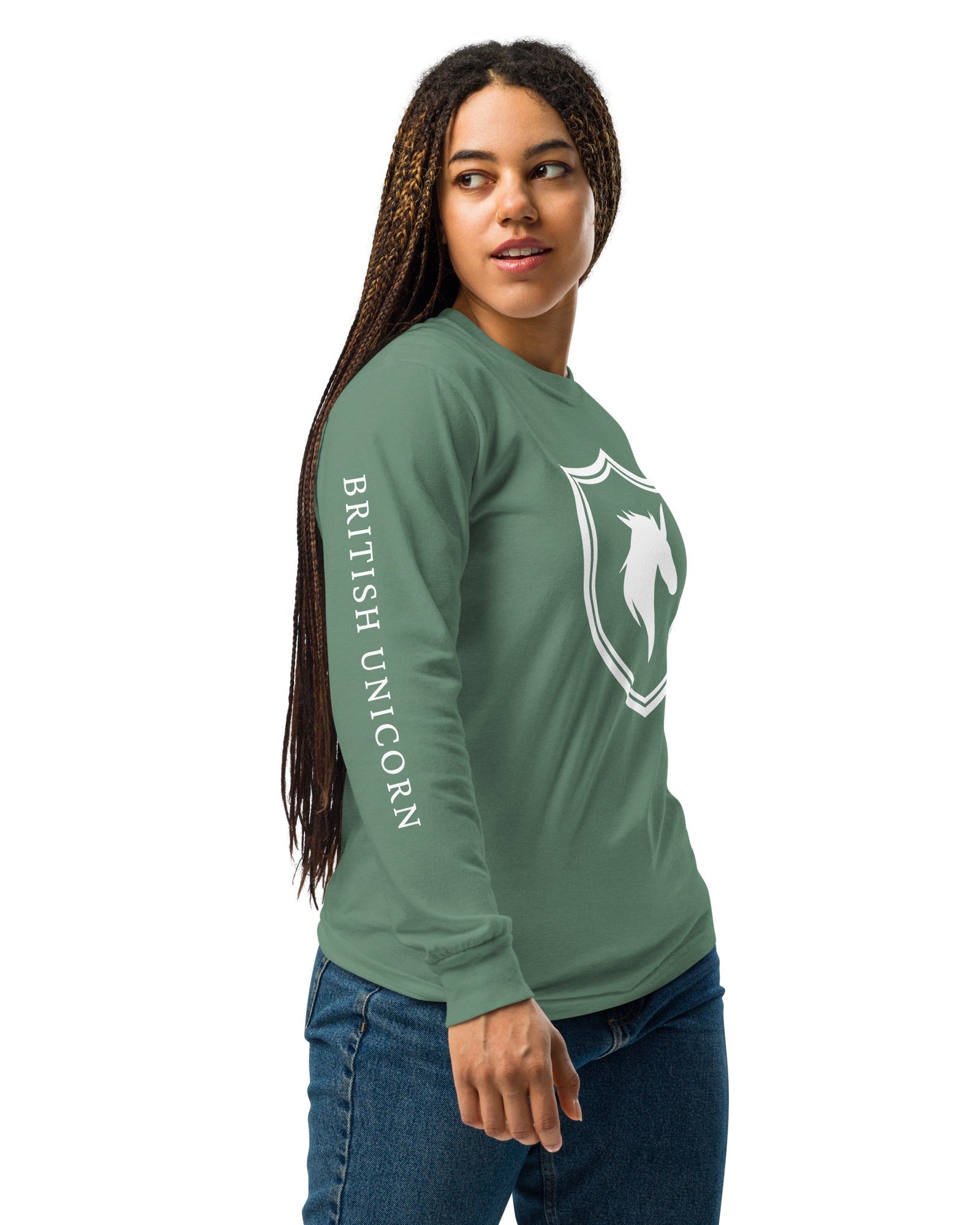 Jolly & Goode long sleeve shirts British Unicorn Shield | Garment-dyed Long-Sleeve Shirt Cheeky British Style