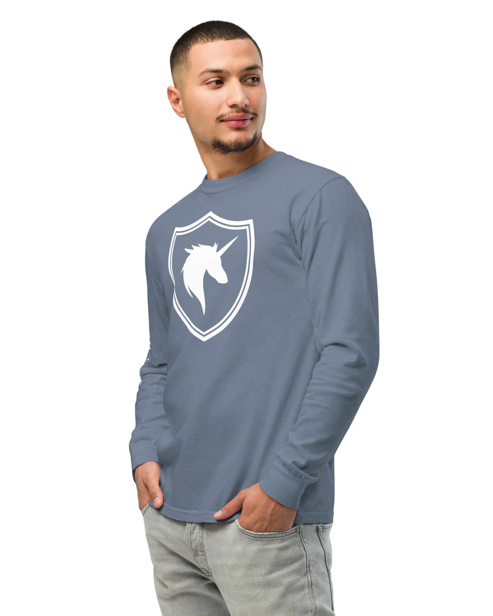 Jolly & Goode long sleeve shirts British Unicorn Shield | Garment-dyed Long-Sleeve Shirt Cheeky British Style