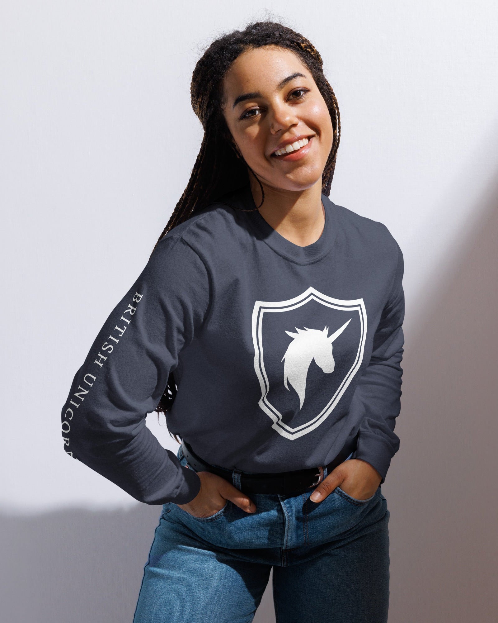 Jolly & Goode long sleeve shirts British Unicorn Shield | Garment-dyed Long-Sleeve Shirt Cheeky British Style