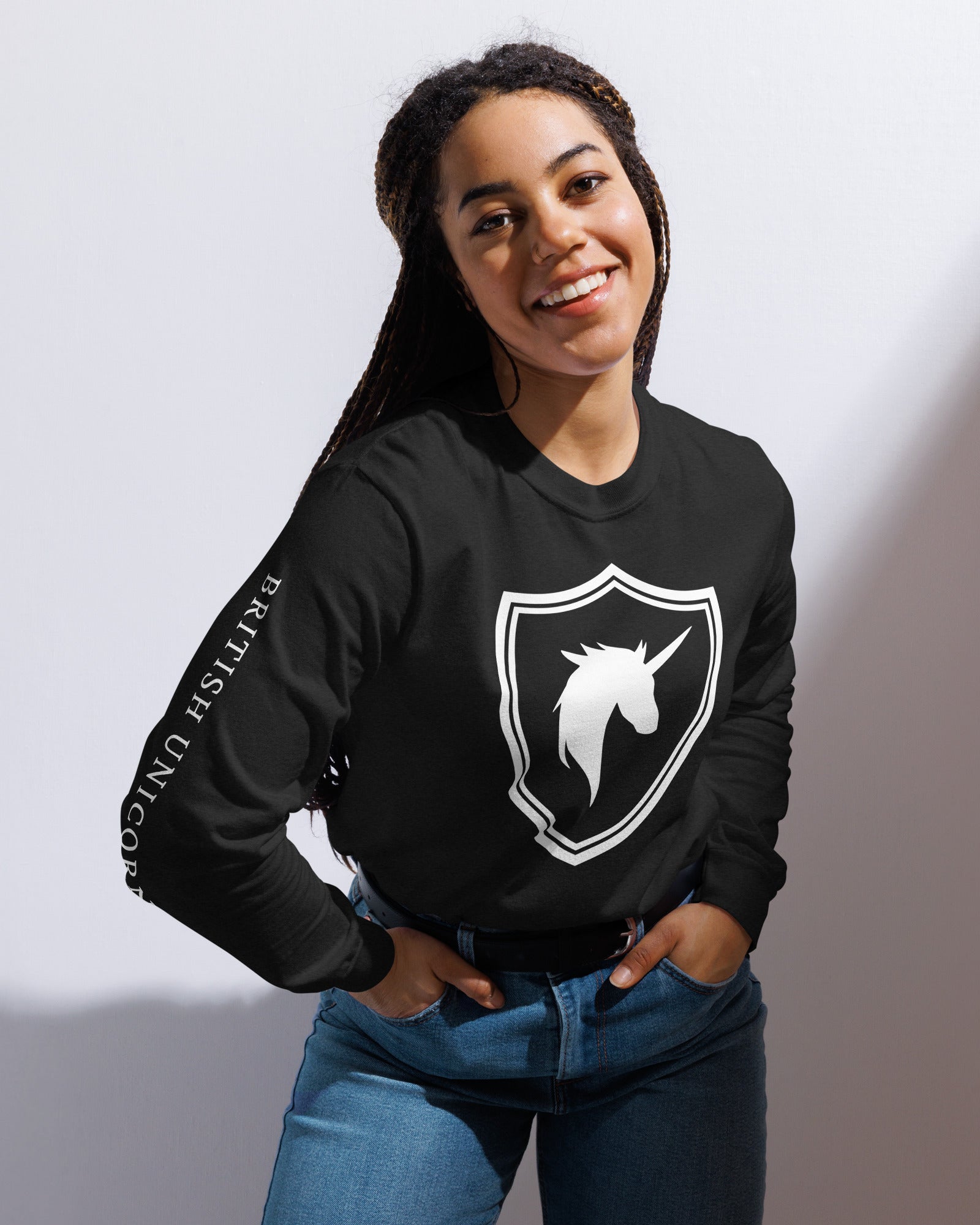 Jolly & Goode long sleeve shirts British Unicorn Shield | Garment-dyed Long-Sleeve Shirt Cheeky British Style