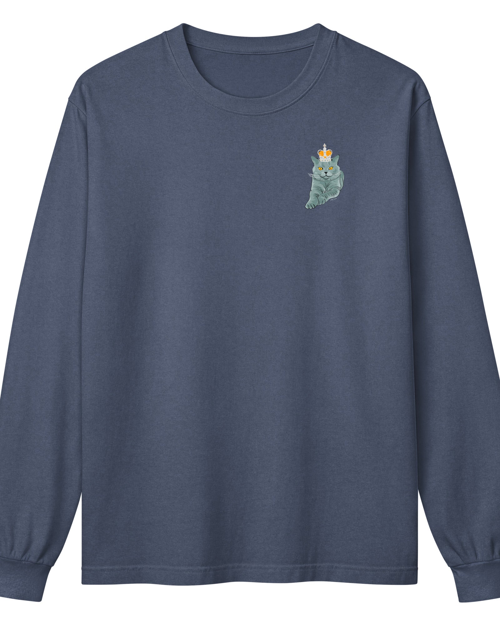 Jolly & Goode long sleeve shirts Crowned British Blue Cat Long Sleeve Tee | Garment Dyed | Unisex Cheeky British Style