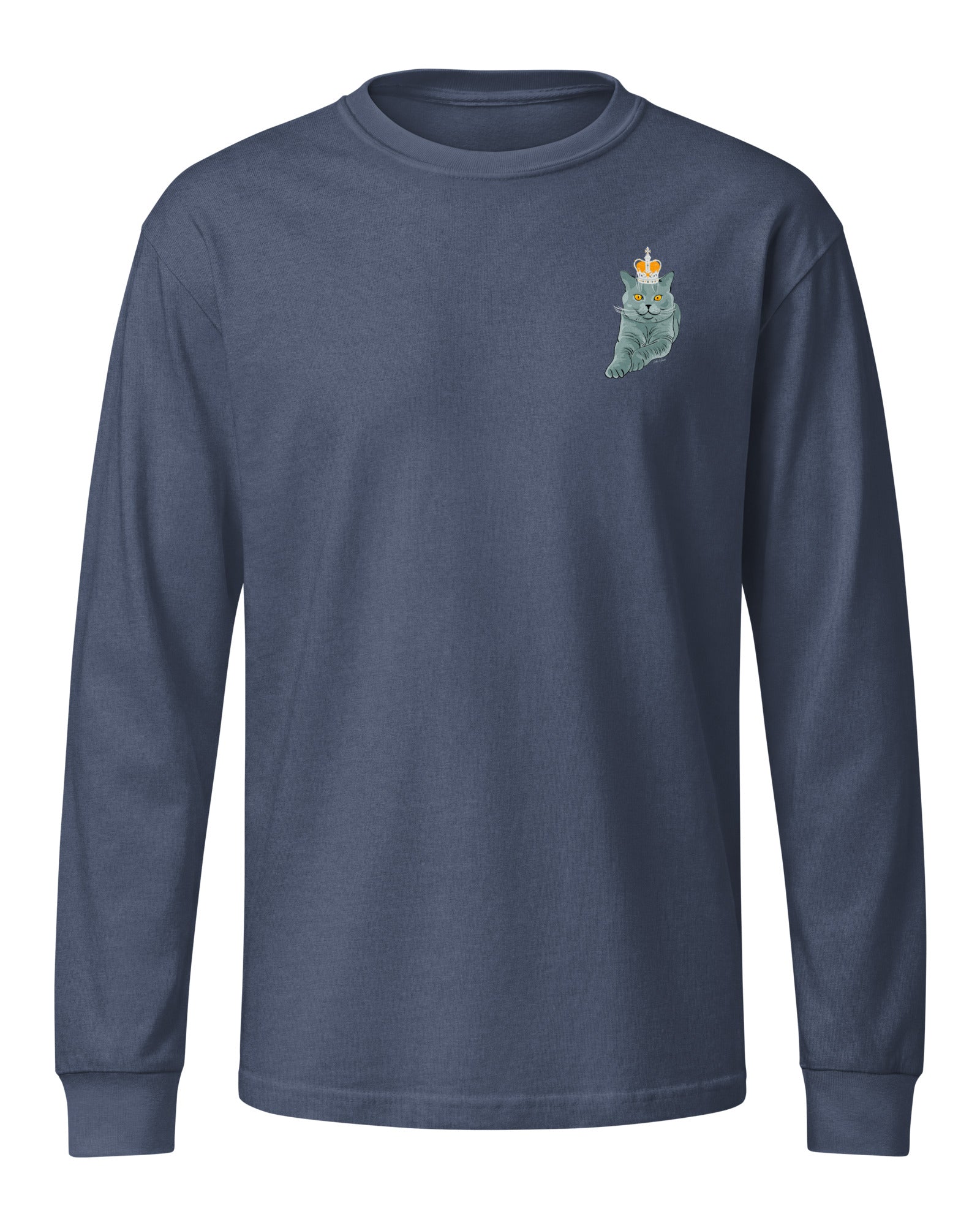 Jolly & Goode long sleeve shirts Crowned British Blue Cat Long Sleeve Tee | Garment Dyed | Unisex Cheeky British Style