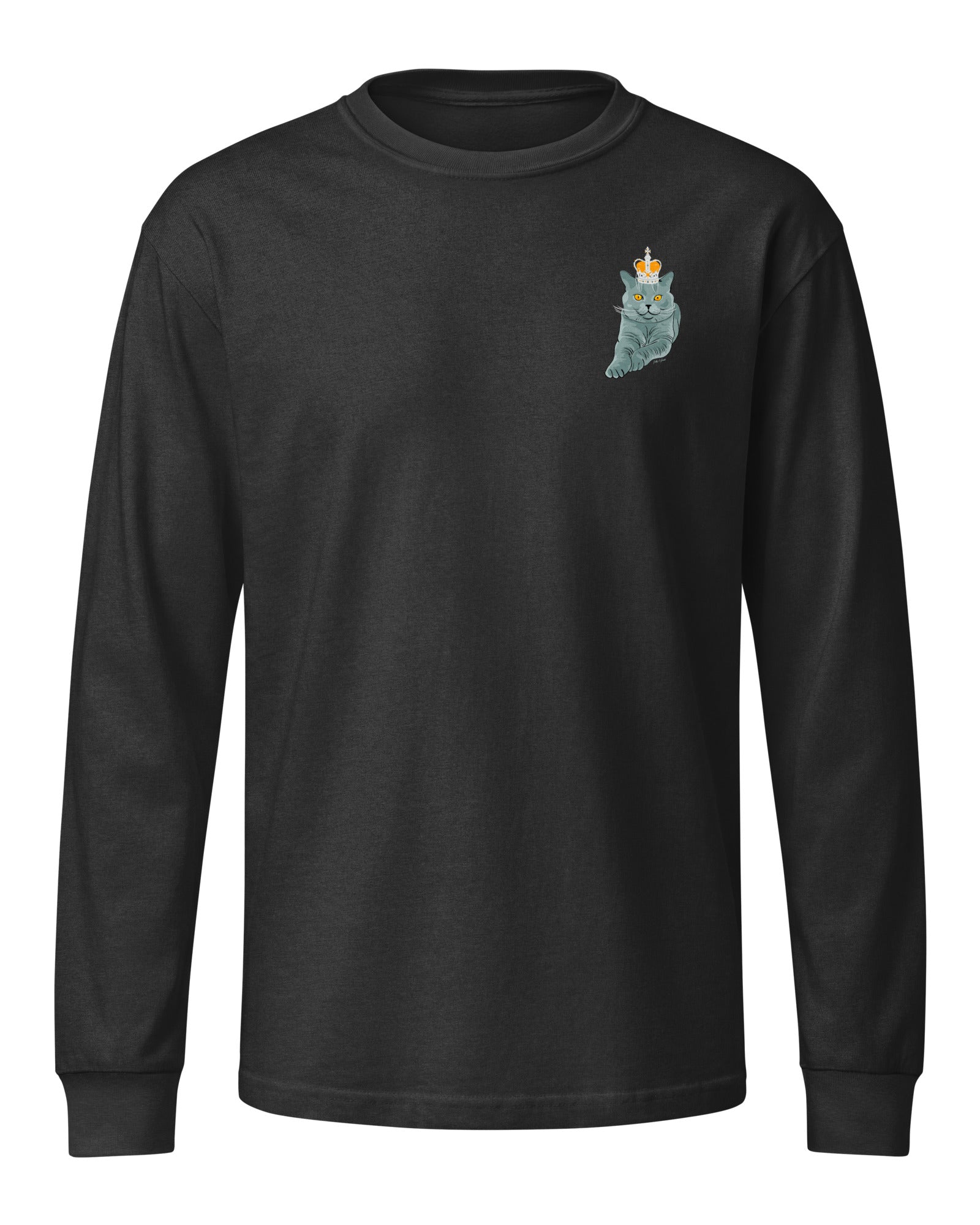 Jolly & Goode long sleeve shirts Crowned British Blue Cat Long Sleeve Tee | Garment Dyed | Unisex Cheeky British Style