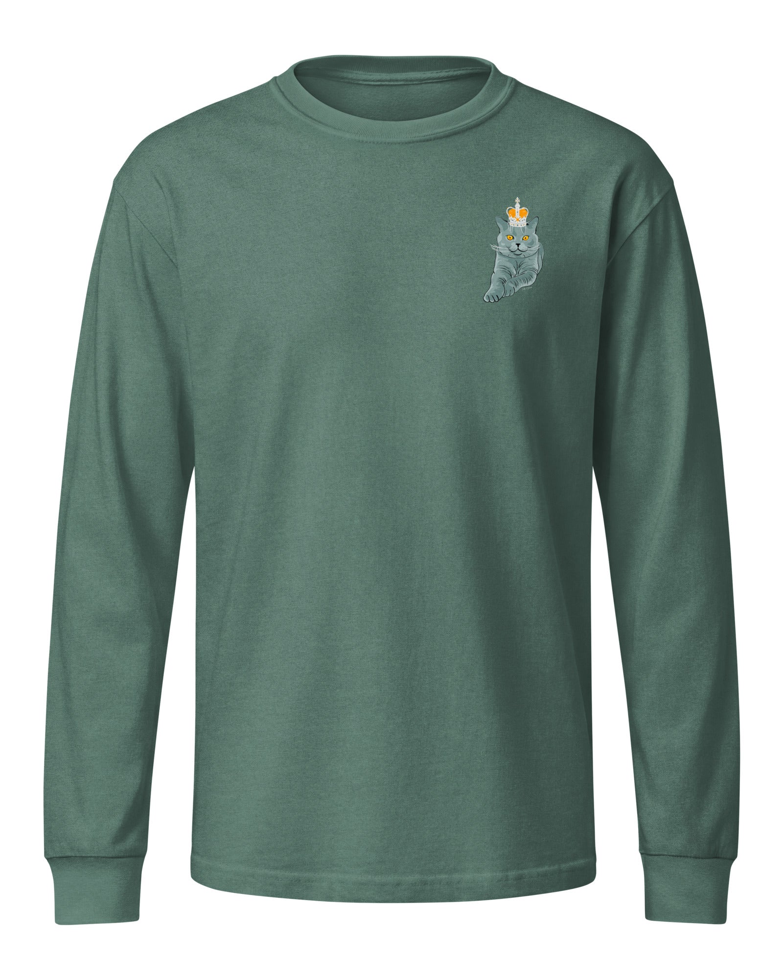 Jolly & Goode long sleeve shirts Crowned British Blue Cat Long Sleeve Tee | Garment Dyed | Unisex Cheeky British Style