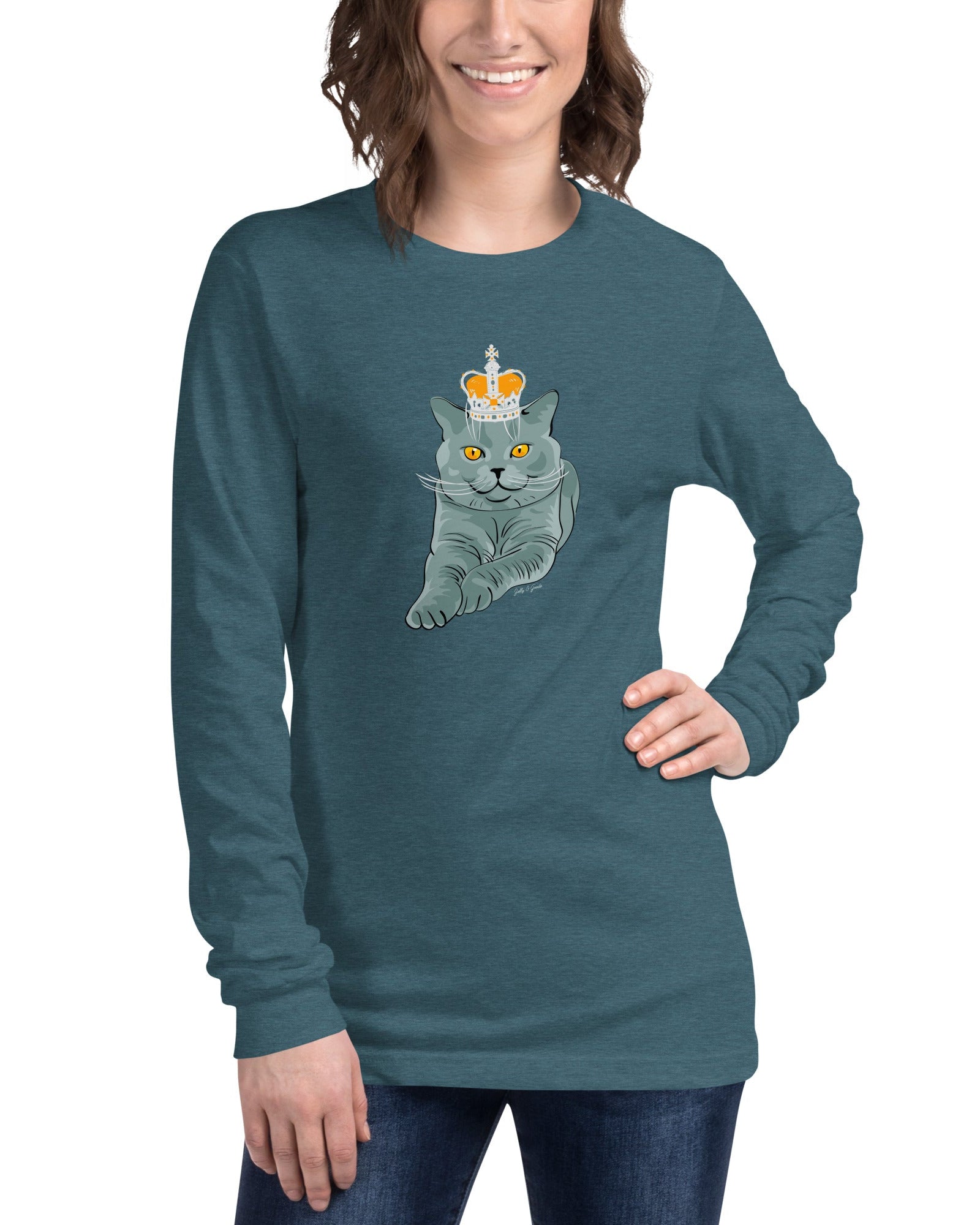 Jolly & Goode long sleeve shirts Crowned British Blue Shorthair Cat Long-Sleeve Tee Cheeky British Style