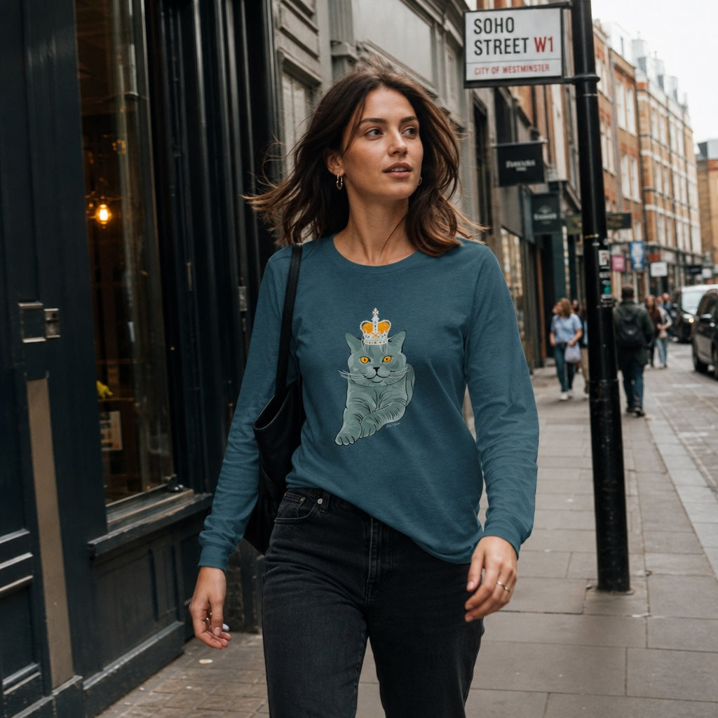 Jolly & Goode long sleeve shirts Crowned British Blue Shorthair Cat Long-Sleeve Tee Cheeky British Style