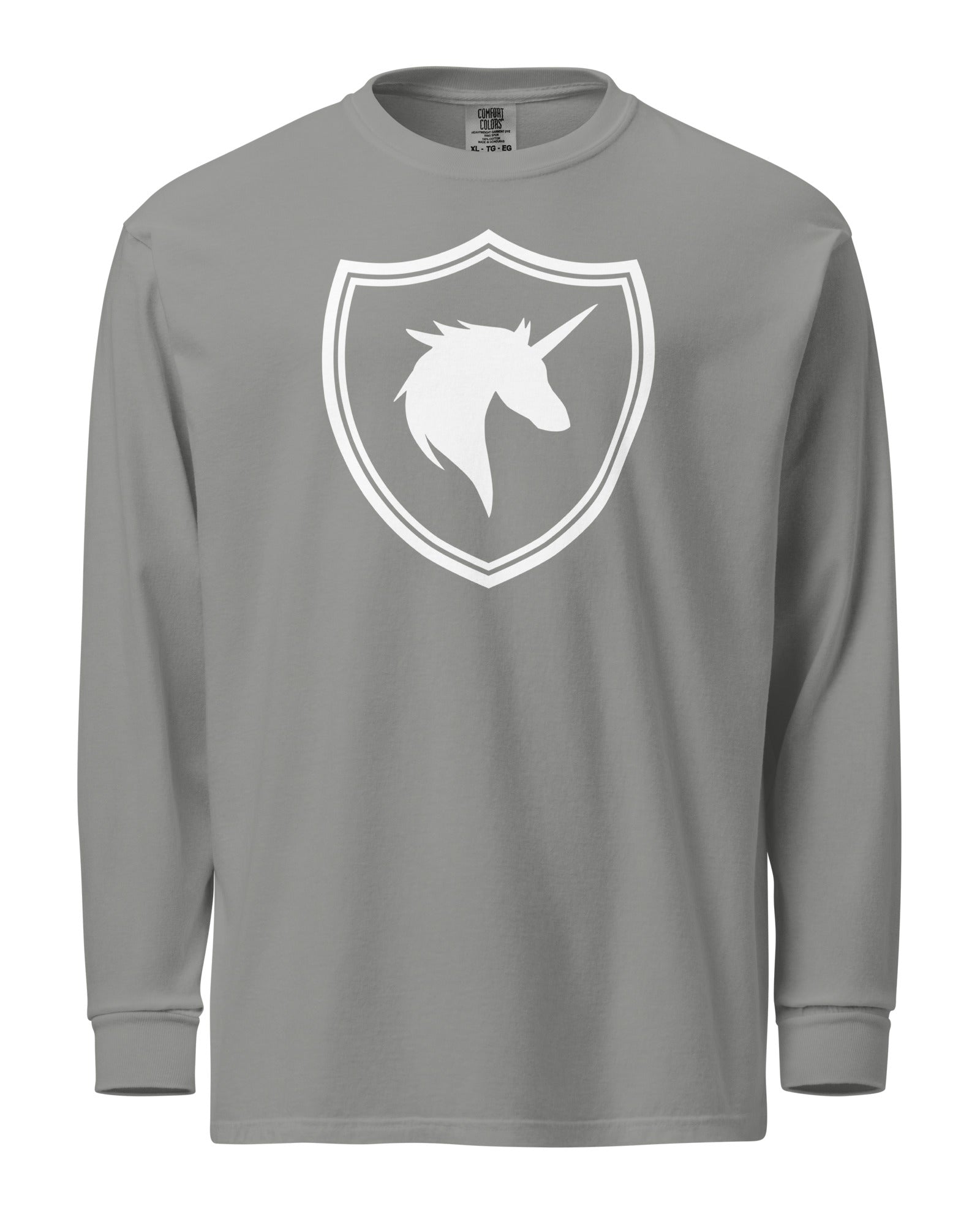 Jolly & Goode long sleeve shirts Grey / S British Unicorn Shield | Garment-dyed Long-Sleeve Shirt Cheeky British Style