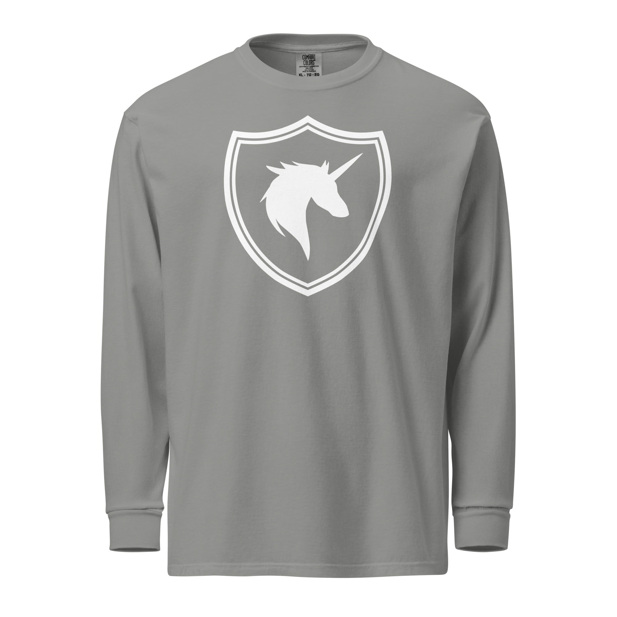 Jolly & Goode long sleeve shirts Grey / S British Unicorn Shield | Garment-dyed Long-Sleeve Shirt Cheeky British Style