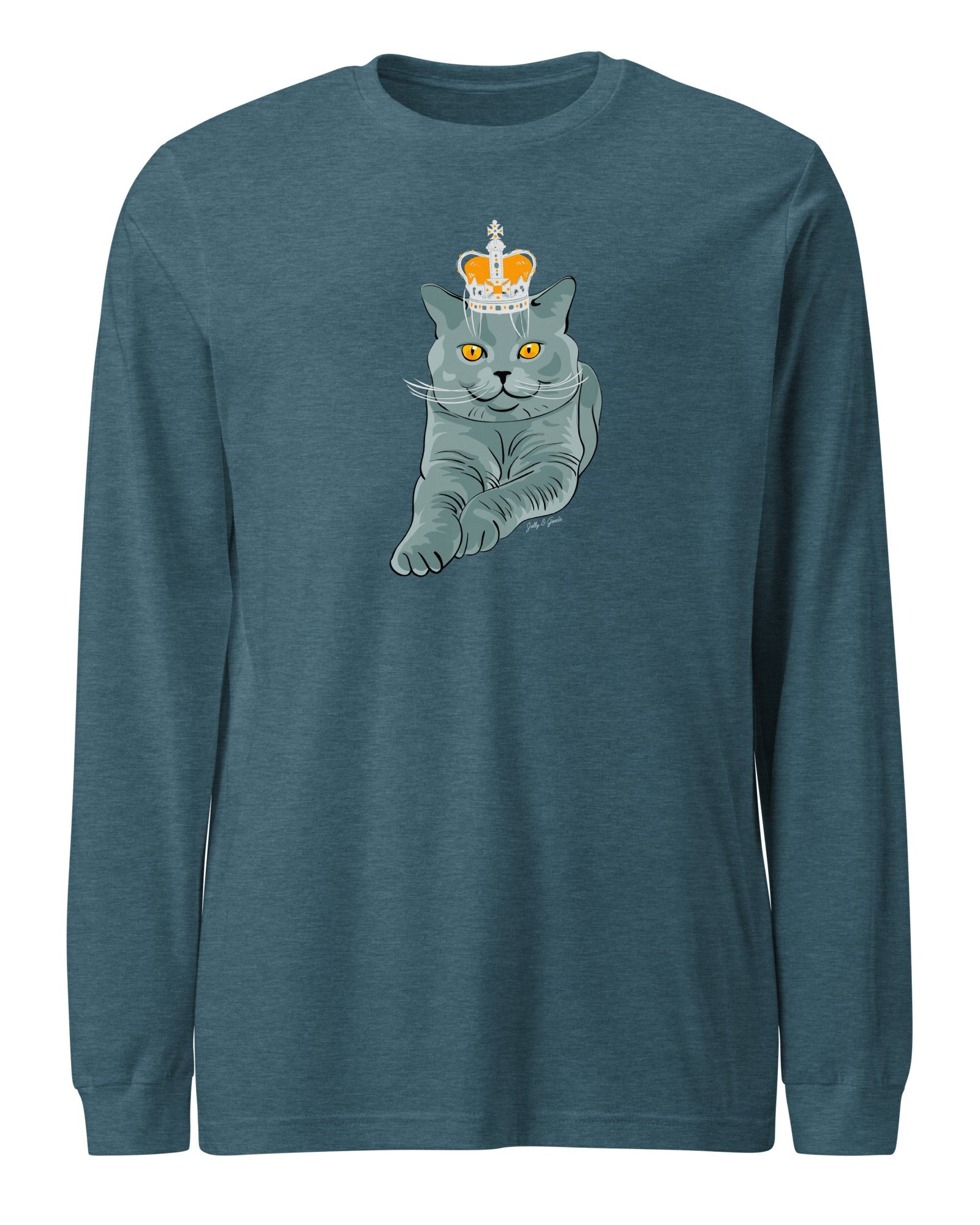 Jolly & Goode long sleeve shirts Heather Deep Teal / S Crowned British Blue Shorthair Cat Long-Sleeve Tee Cheeky British Style