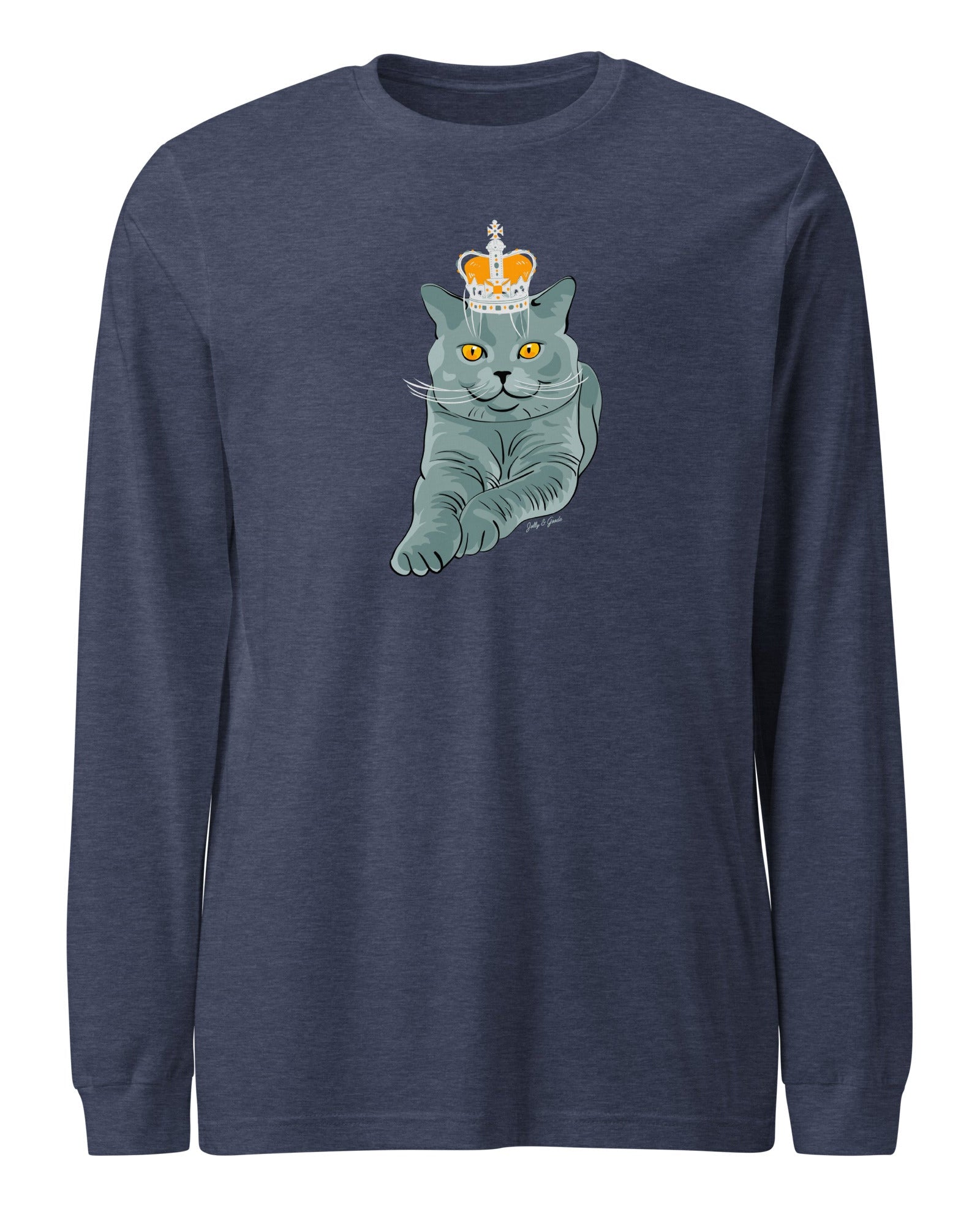 Jolly & Goode long sleeve shirts Heather Navy / S Crowned British Blue Shorthair Cat Long-Sleeve Tee Cheeky British Style