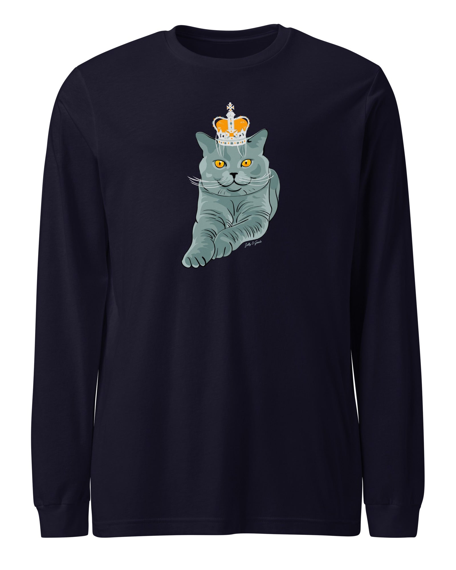 Jolly & Goode long sleeve shirts Navy / S Crowned British Blue Shorthair Cat Long-Sleeve Tee Cheeky British Style