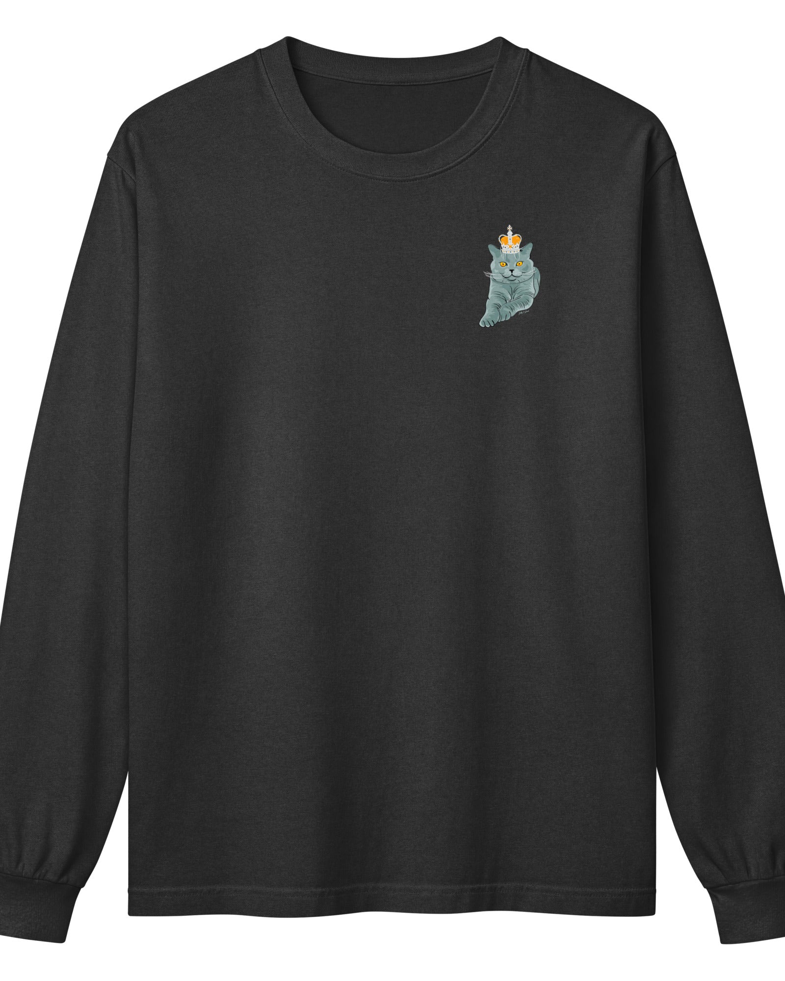 Jolly & Goode long sleeve shirts Washed Black / XS Crowned British Blue Cat Long Sleeve Tee | Garment Dyed | Unisex Cheeky British Style
