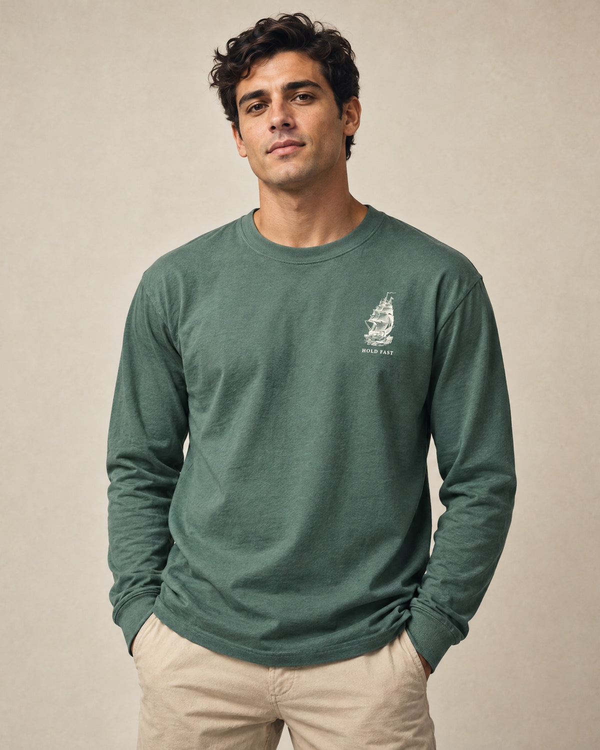 Jolly & Goode long sleeve shirts Washed Pine / XS Hold Fast Nautical Heavyweight Cotton Long Sleeve Shirt Cheeky British Style
