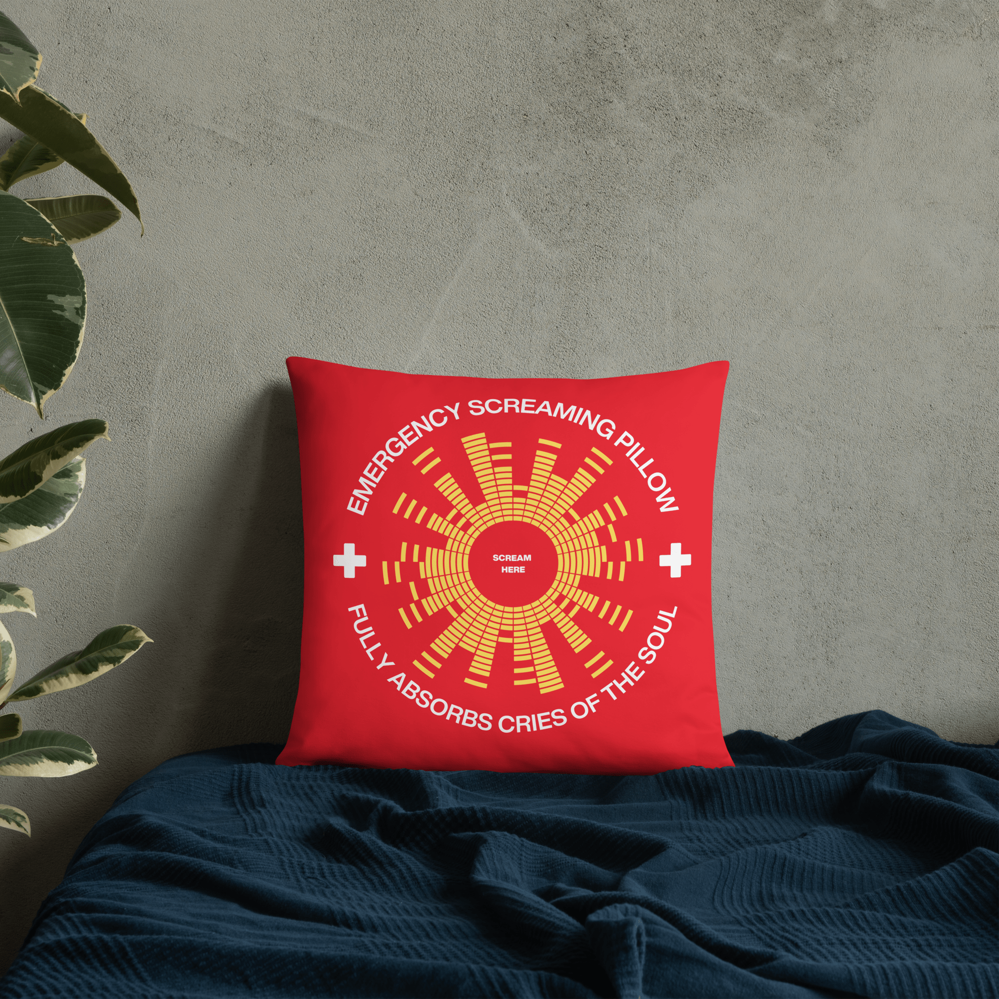 Jolly & Goode Pillow 18″×18″ Emergency Screaming Pillow in Safety Red Cheeky British Style