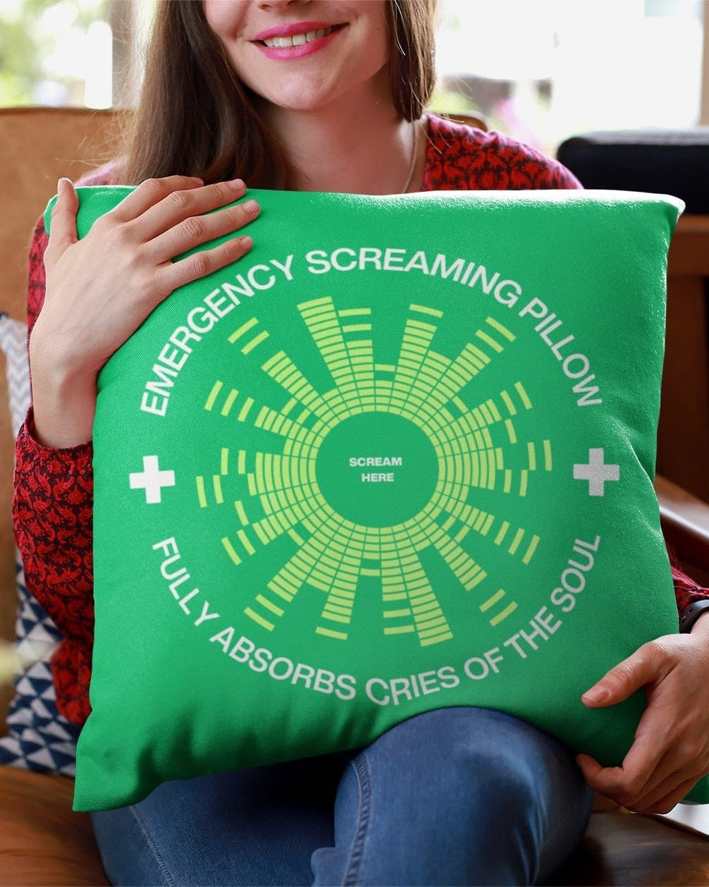 Jolly & Goode Pillow Emergency Screaming Pillow in Smashing Green Cheeky British Style