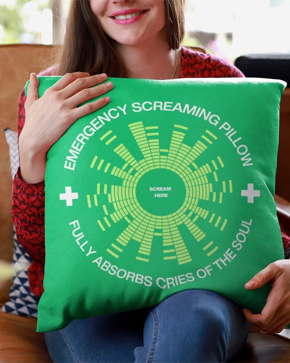 Jolly & Goode Pillow Emergency Screaming Pillow in Smashing Green Cheeky British Style