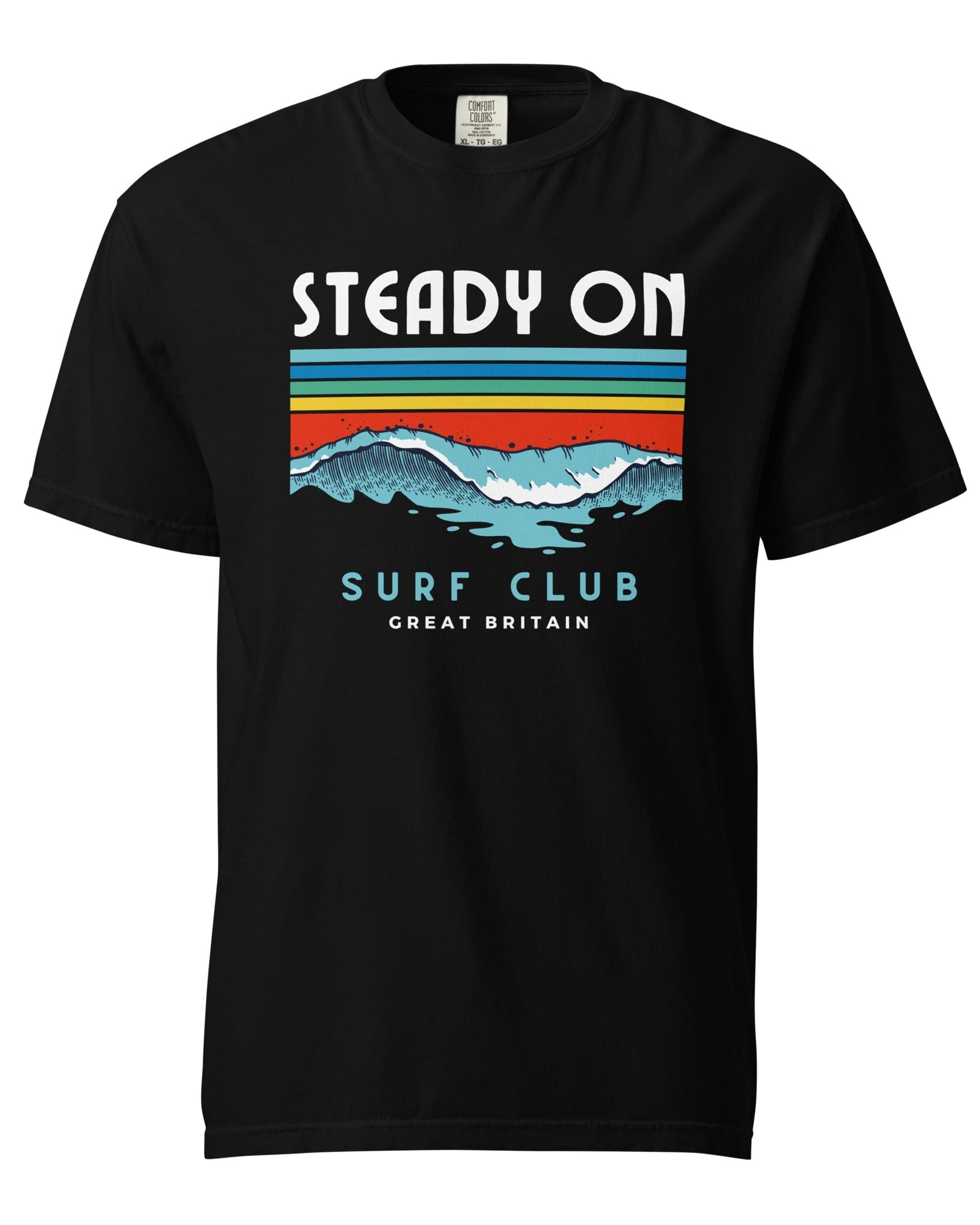 Jolly & Goode Shirts & Tops Black / S Steady On Surf Club Great Britain | Big Wave | Garment-dyed Heavyweight T-shirt Cheeky British Style