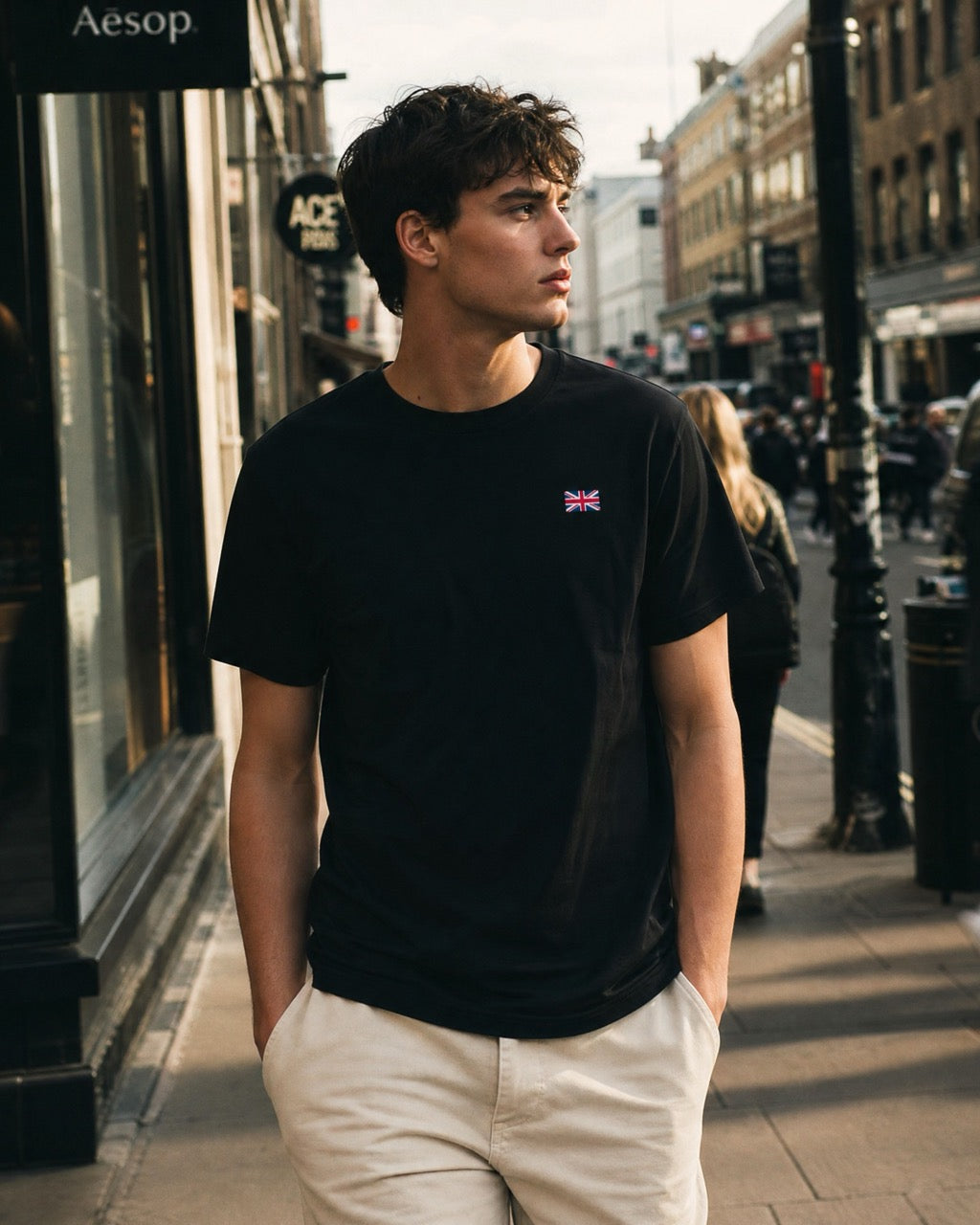 Jolly & Goode Shirts & Tops Black / S Union Jack T-shirt | Left Chest | Subtle Cheeky British Style