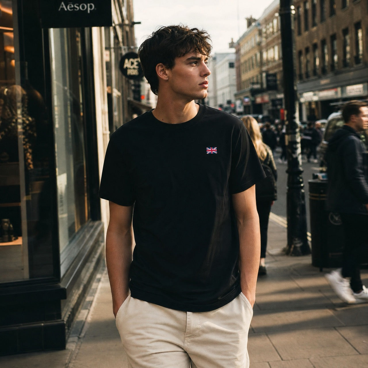 Jolly & Goode Shirts & Tops Black / S Union Jack T-shirt | Left Chest | Subtle Cheeky British Style