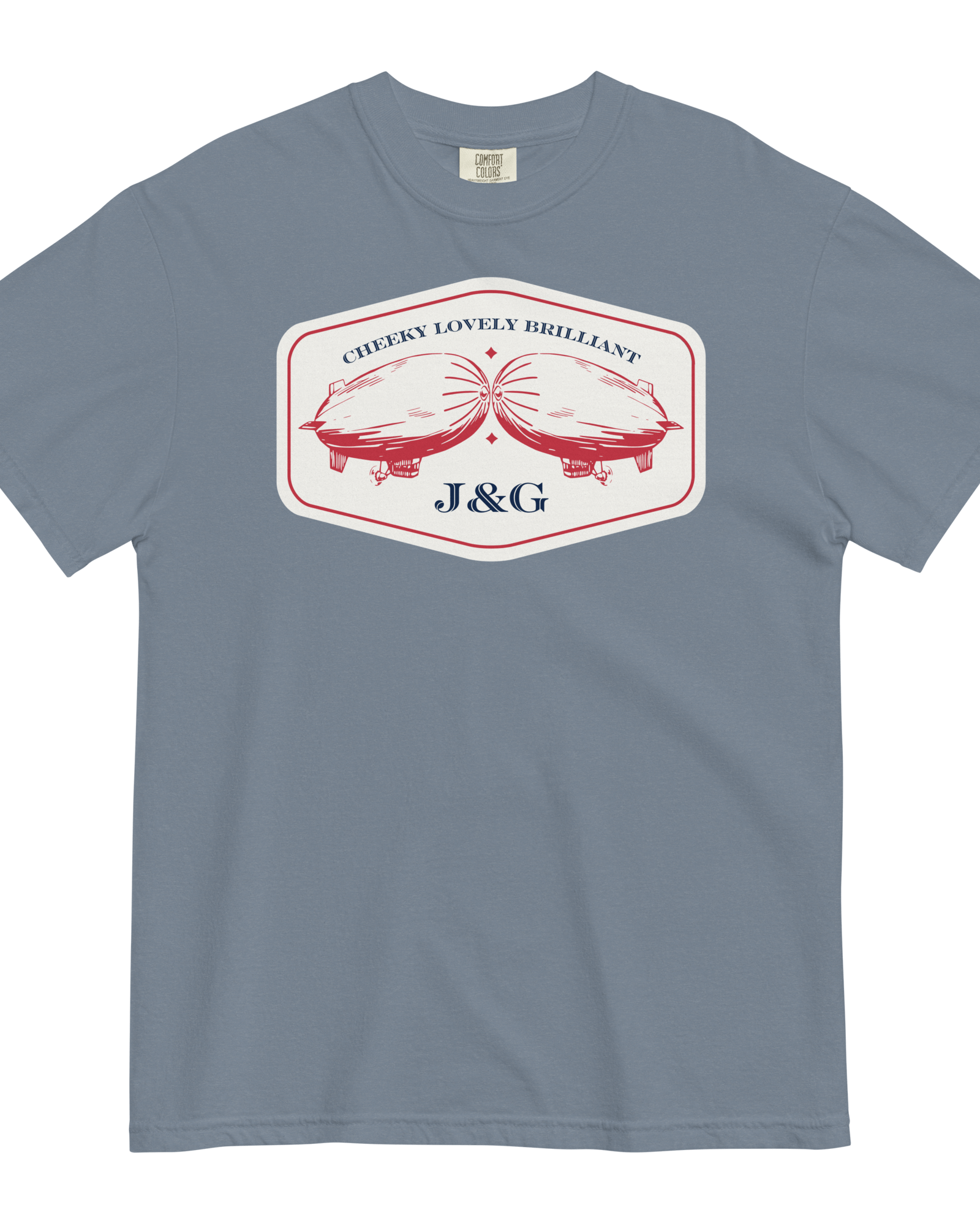 Jolly & Goode Shirts & Tops Blue Jean / S Cheeky Lovely Brilliant Airships T-shirt | Garment-Dyed Heavyweight Cotton Cheeky British Style