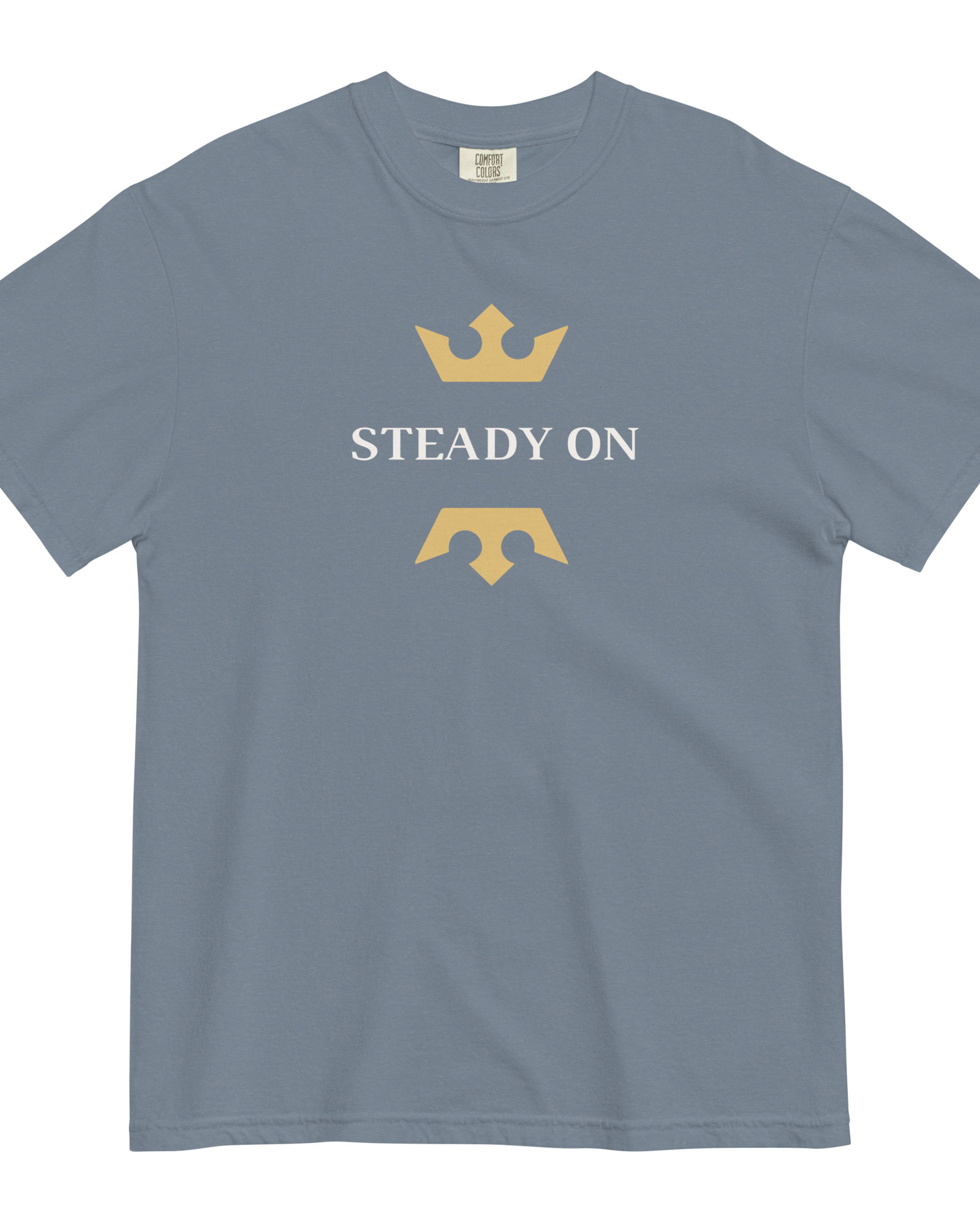 Jolly & Goode Shirts & Tops Blue Jean / S Steady On T-shirt | Garment-dyed Heavyweight Cotton Cheeky British Style