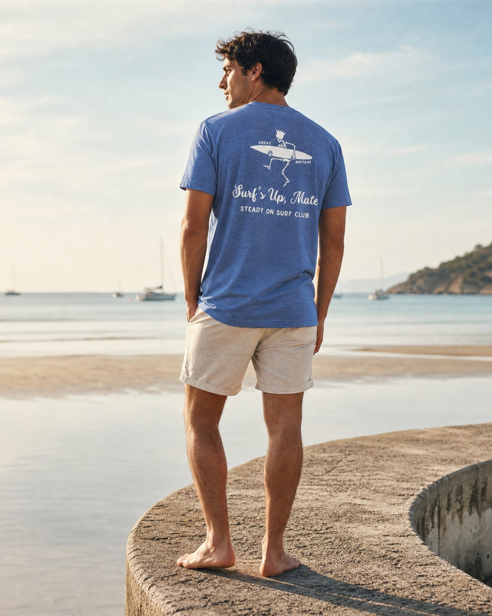 Jolly & Goode Shirts & Tops Blue Triblend / XS Surf's Up, Mate | Steady On Surf Club Tee Cheeky British Style