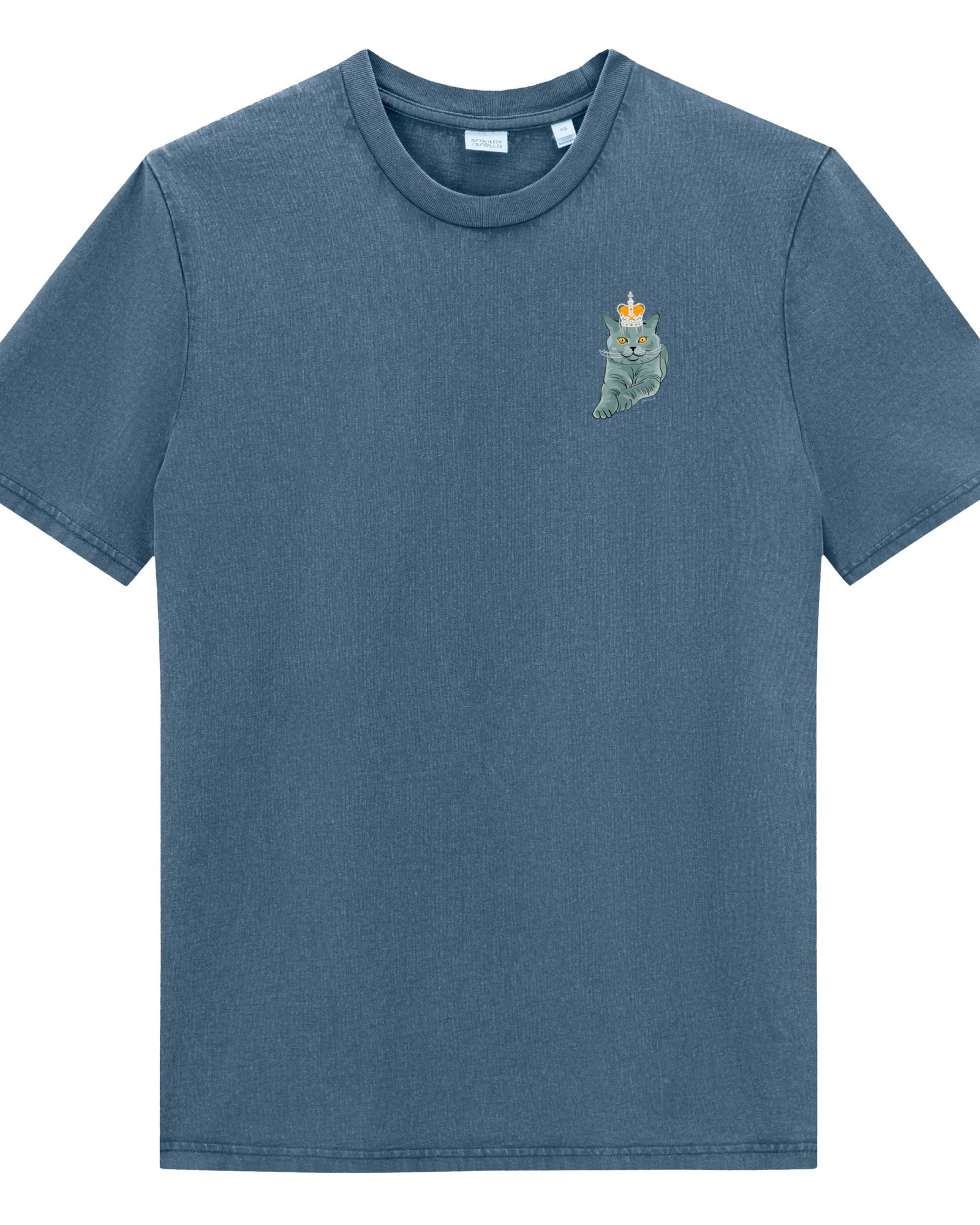 Jolly & Goode Shirts & Tops G. Dyed Deep Teal / S Crowned British Blue Shorthair Tee | Organic Garment-Dyed Vintage Cheeky British Style