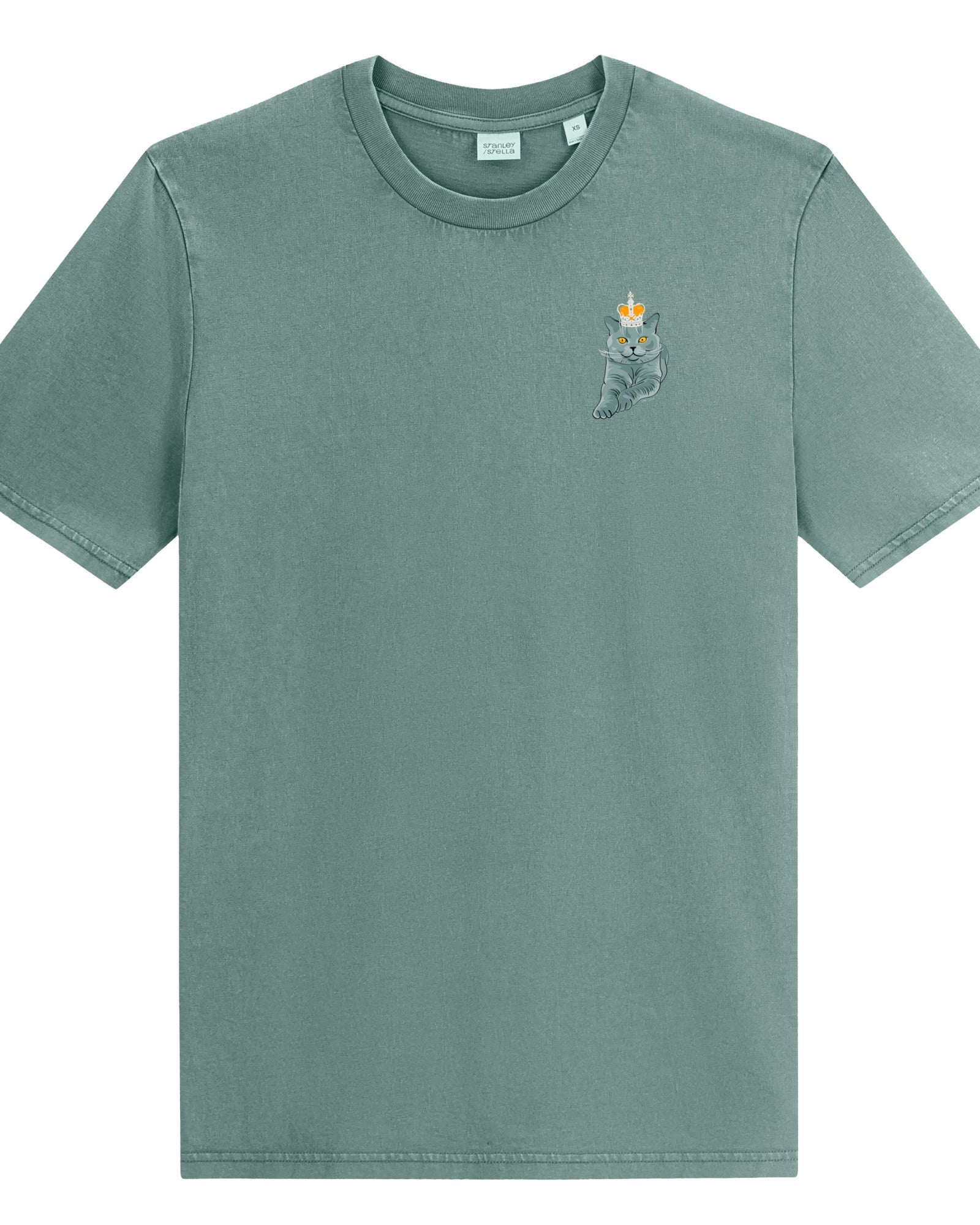 Jolly & Goode Shirts & Tops G. Dyed Green Bay / S Crowned British Blue Shorthair Tee | Organic Garment-Dyed Vintage Cheeky British Style