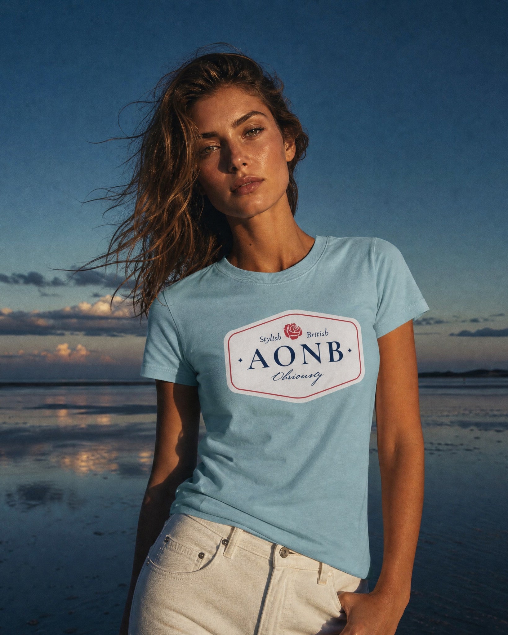 Jolly & Goode Shirts & Tops Heather Blue Lagoon / S AONB Women's Relaxed T-Shirt | Area of Outstanding Natural Beauty Cheeky British Style