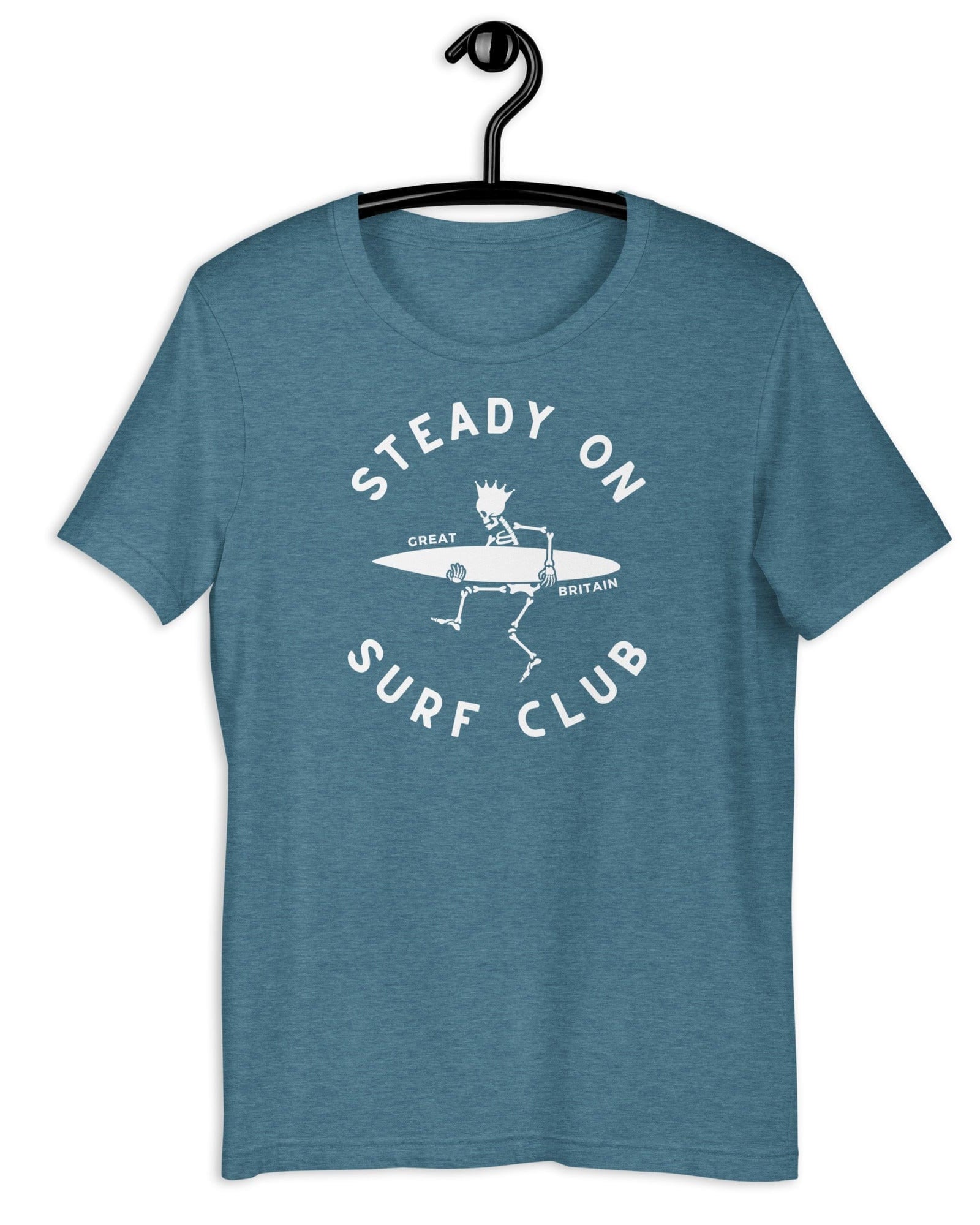 Jolly & Goode Shirts & Tops Heather Deep Teal / S Steady On Surf Club Great Britain | Skeleton Surf King T-shirt Cheeky British Style