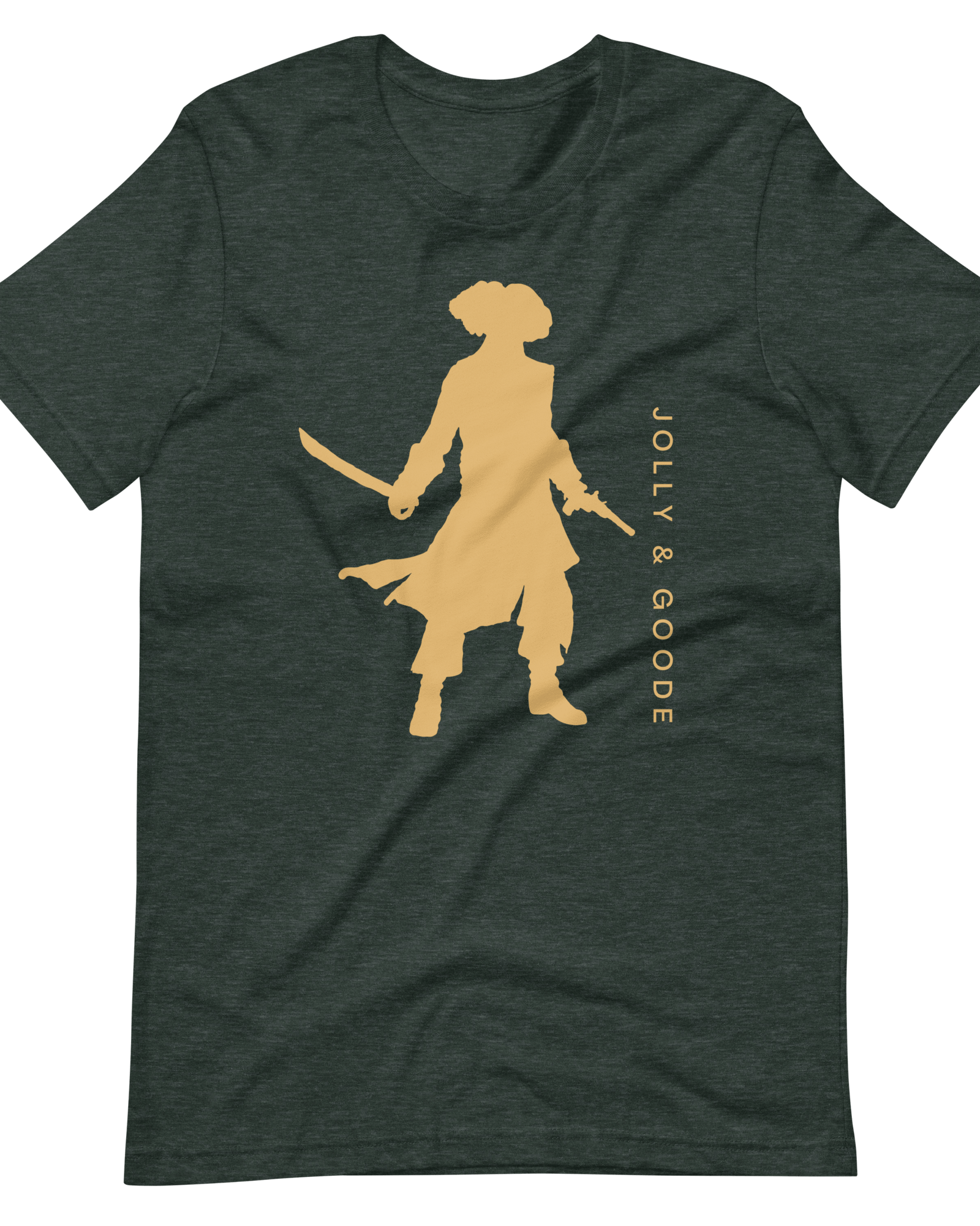 Jolly & Goode Shirts & Tops Heather Forest / S Jolly & Goode Gold Pirate Silhouette T-shirt Cheeky British Style