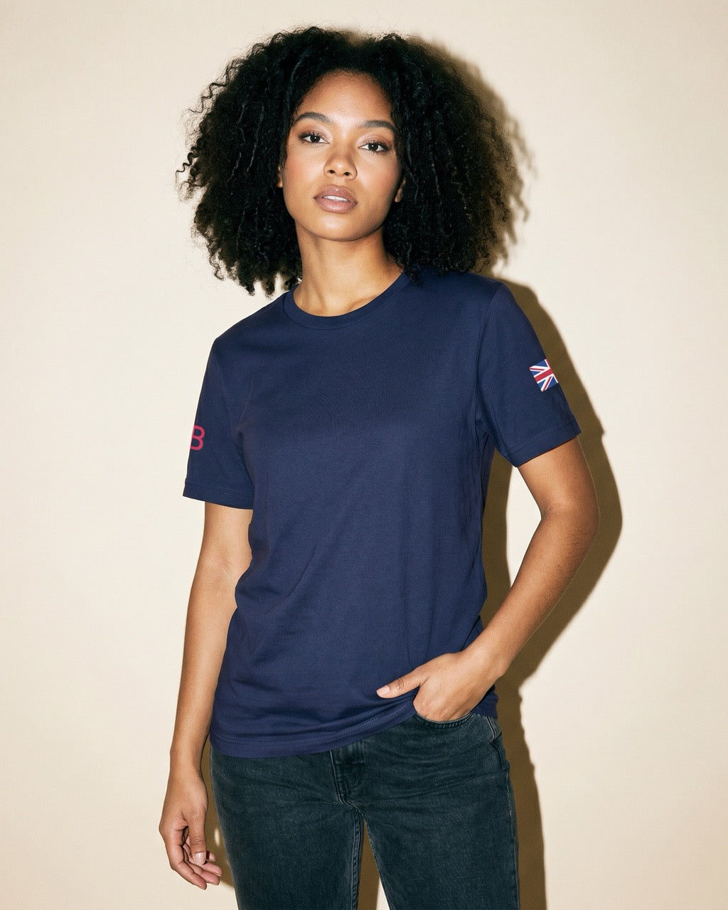 Jolly & Goode Shirts & Tops Heather Midnight Navy / XS Union Jack GB T-shirt | Both Sleeves | Unisex Fit Cheeky British Style