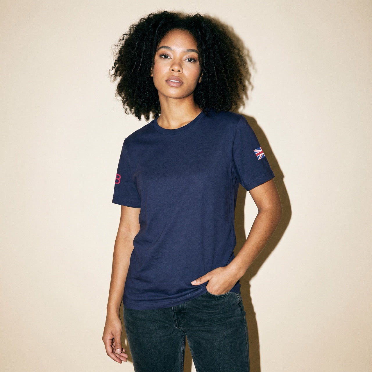 Jolly & Goode Shirts & Tops Heather Midnight Navy / XS Union Jack GB T-shirt | Both Sleeves | Unisex Fit Cheeky British Style