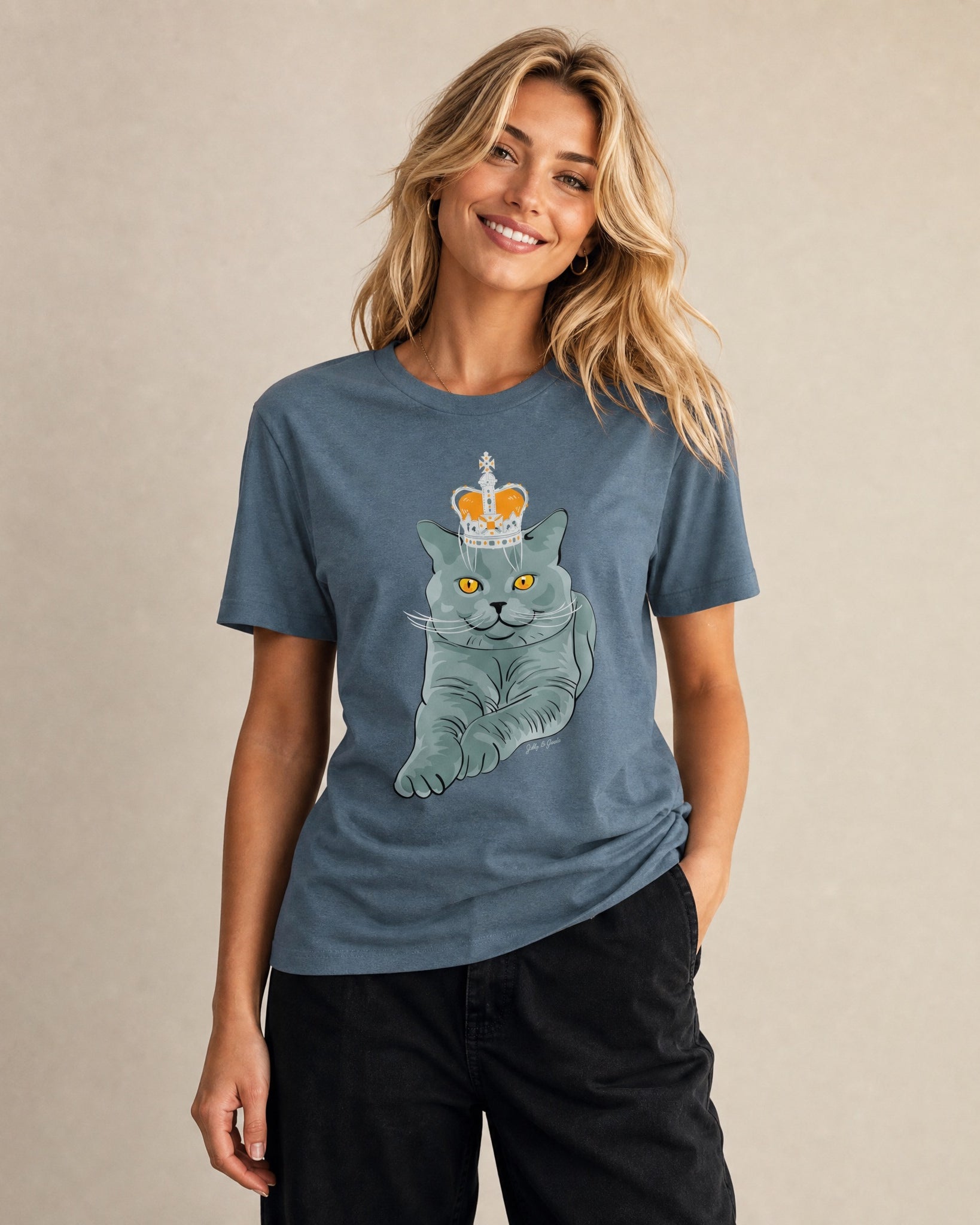 Jolly & Goode Shirts & Tops Heather Slate / XS Crowned British Blue Shorthair Cat T-shirt Cheeky British Style