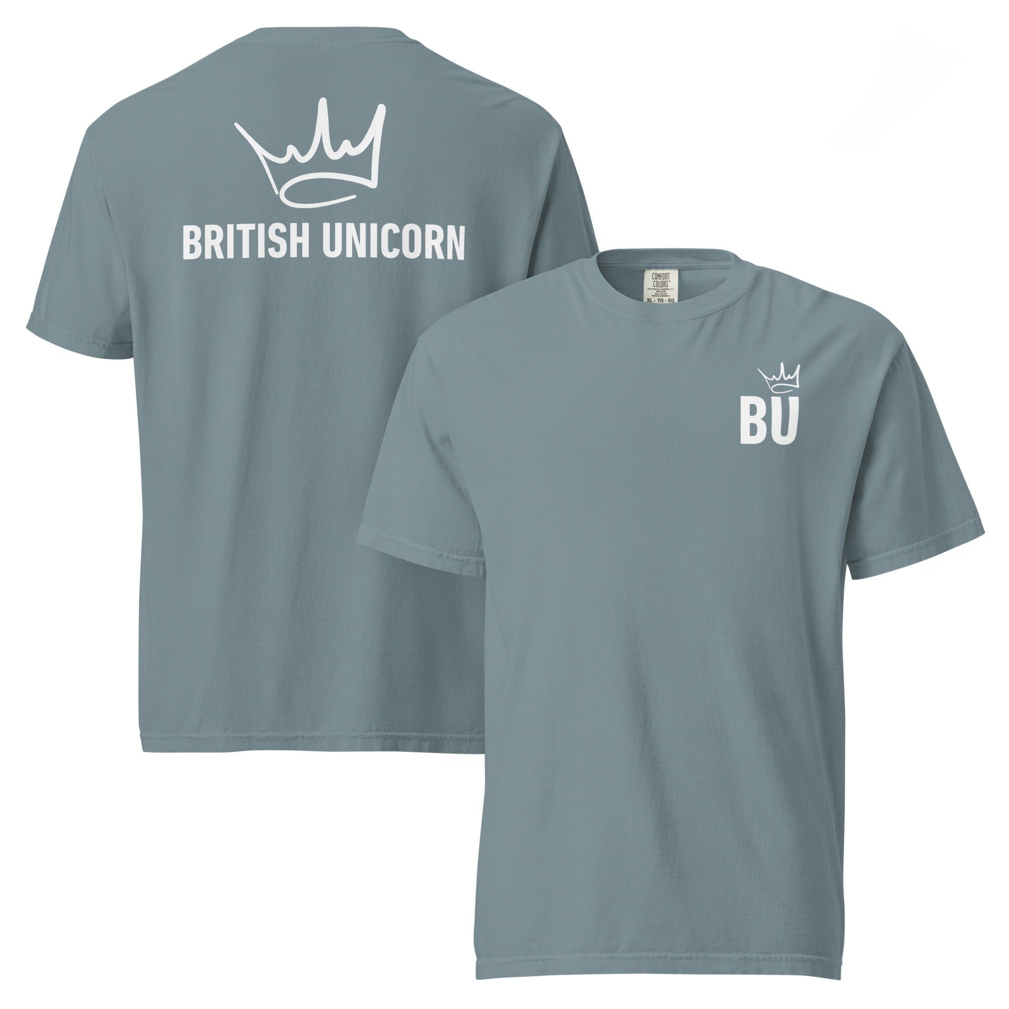 Jolly & Goode Shirts & Tops Ice Blue / S British Unicorn | BU Crown | Garment-dyed Heavyweight Tee Cheeky British Style