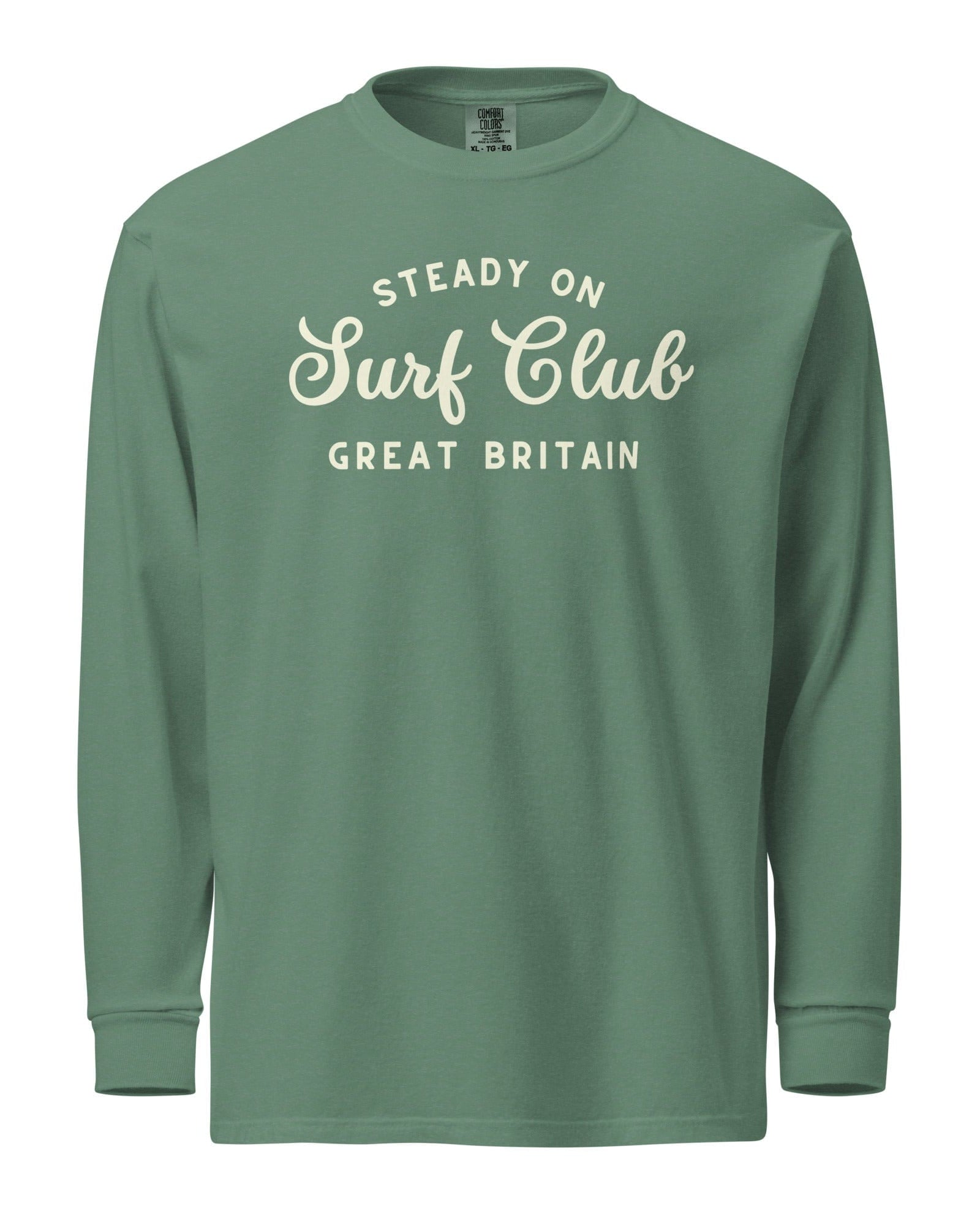 Jolly & Goode Shirts & Tops Light Green / S Steady On Surf Club Great Britain | Curl | Garment-dyed Heavyweight Long-sleeve Shirt Cheeky British Style